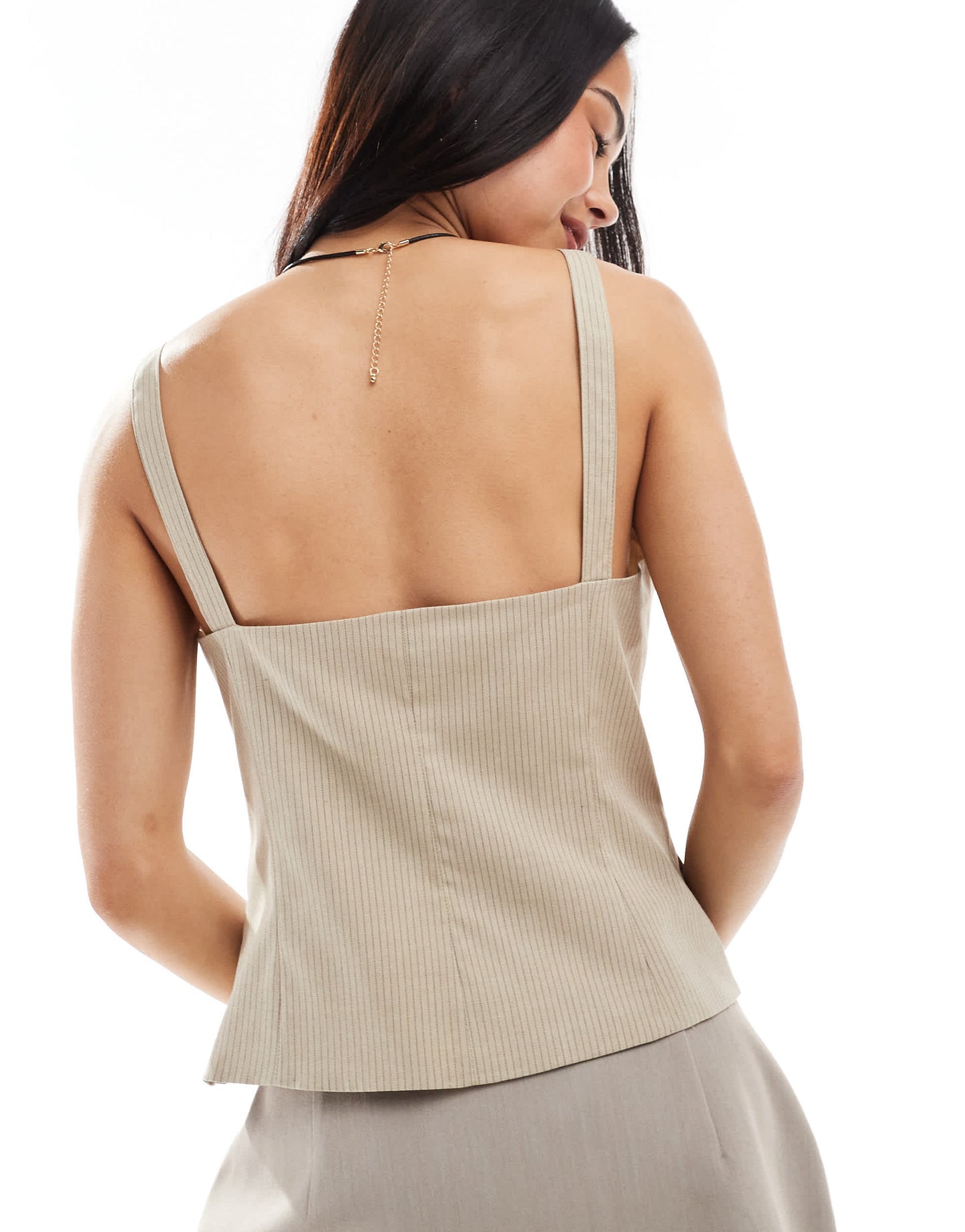 Pull&Bear tailored waistcoat style cami top in sand pinstripe