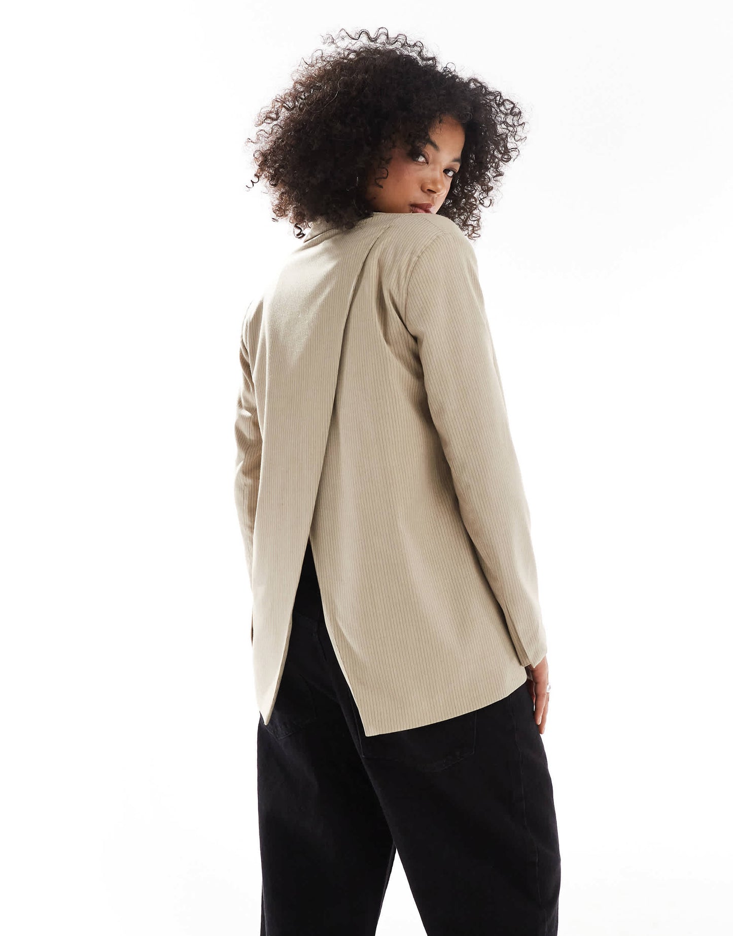 Pull&Bear oversized blazer with crossover back detail in sand pinstripe