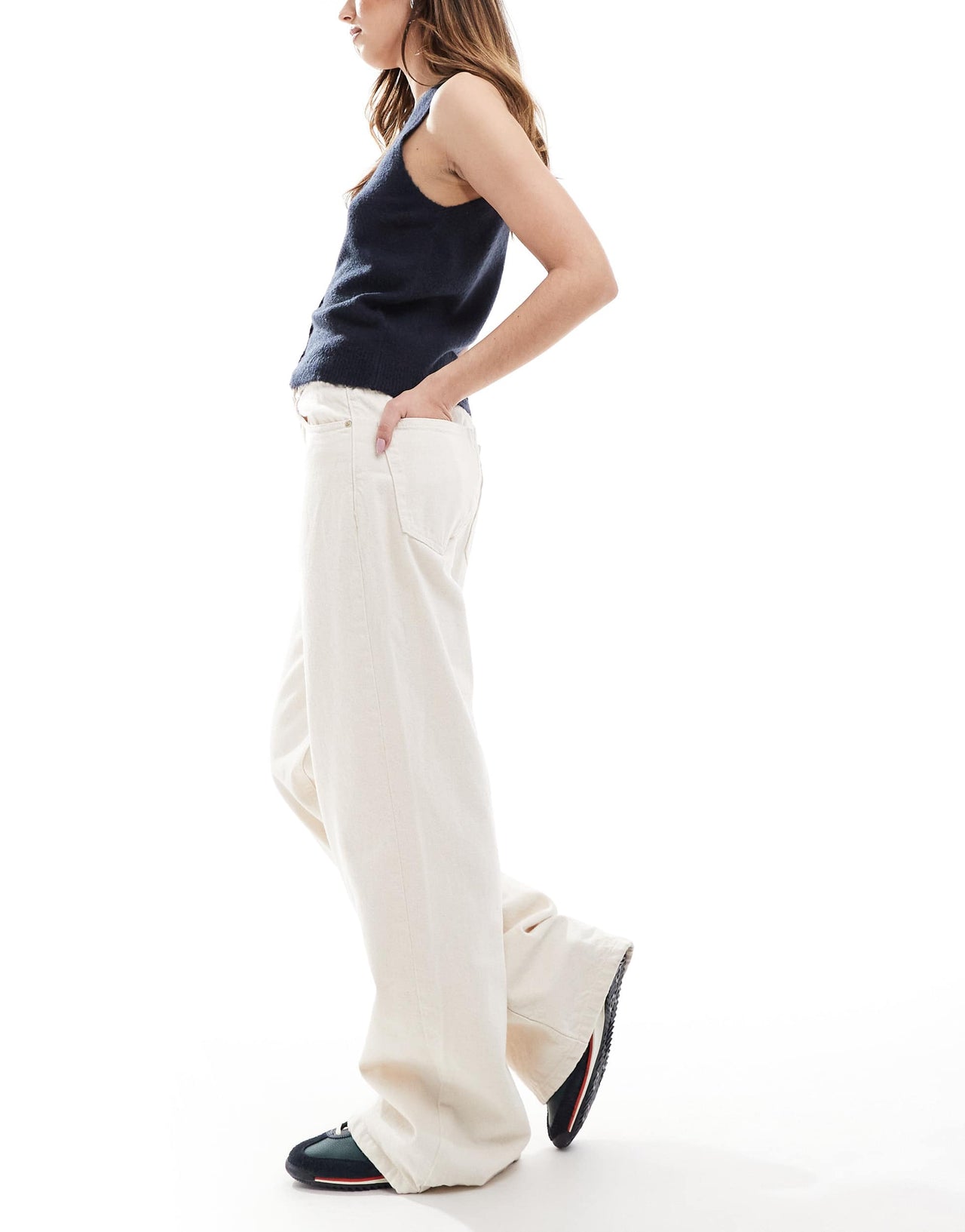 Pull&Bear high rise wide leg jean in ecru
