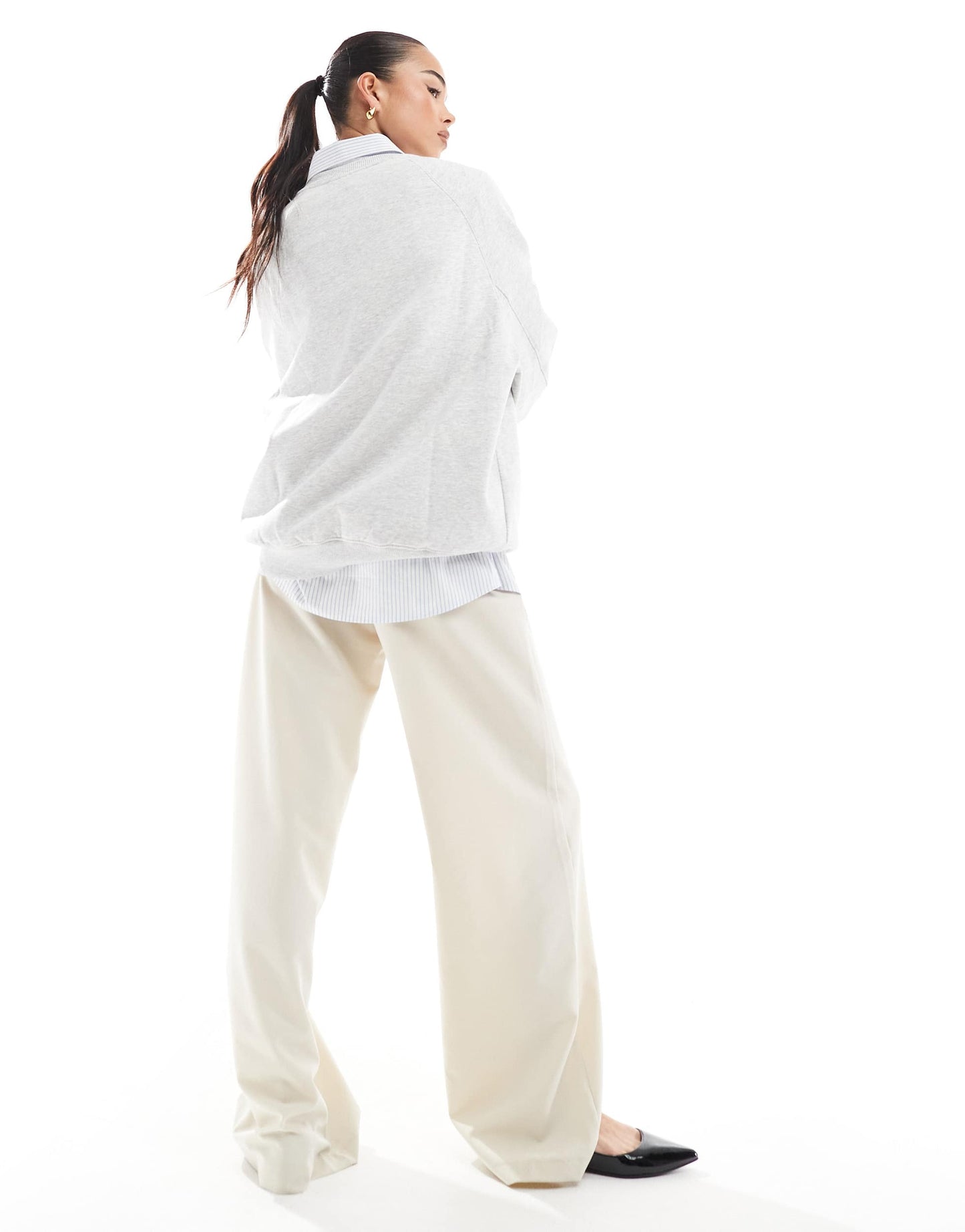 Pull&Bear wide leg tailored trouser in ecru