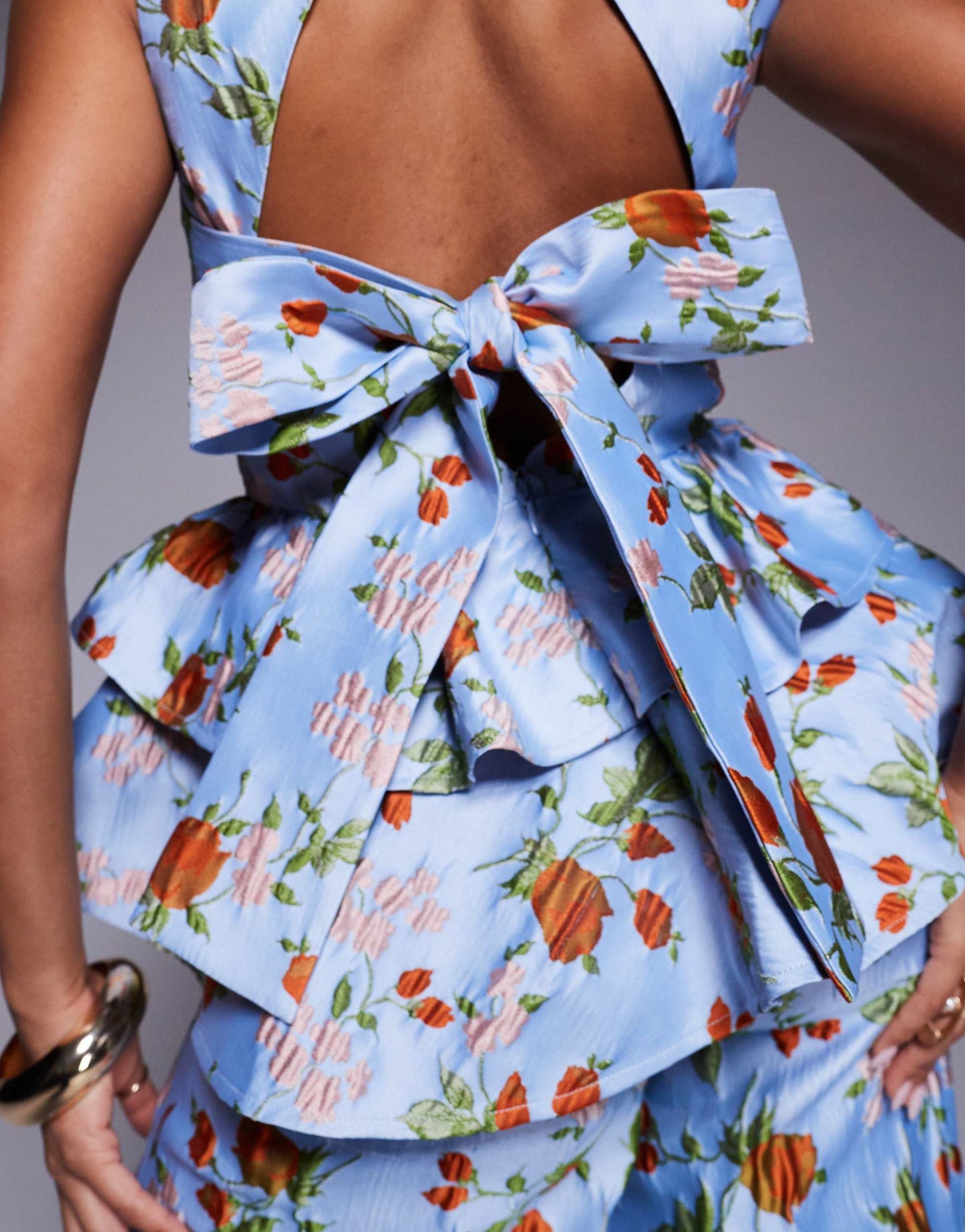ASOS LUXE co-ord jacquard peplum top with bow back in capri floral