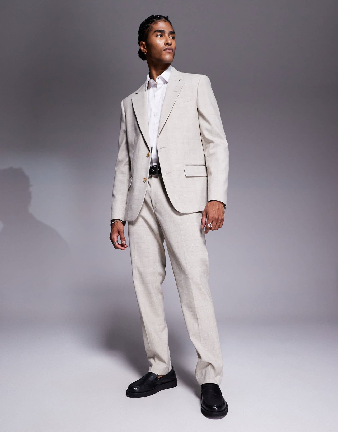 River Island slim fit suit trousers in beige check