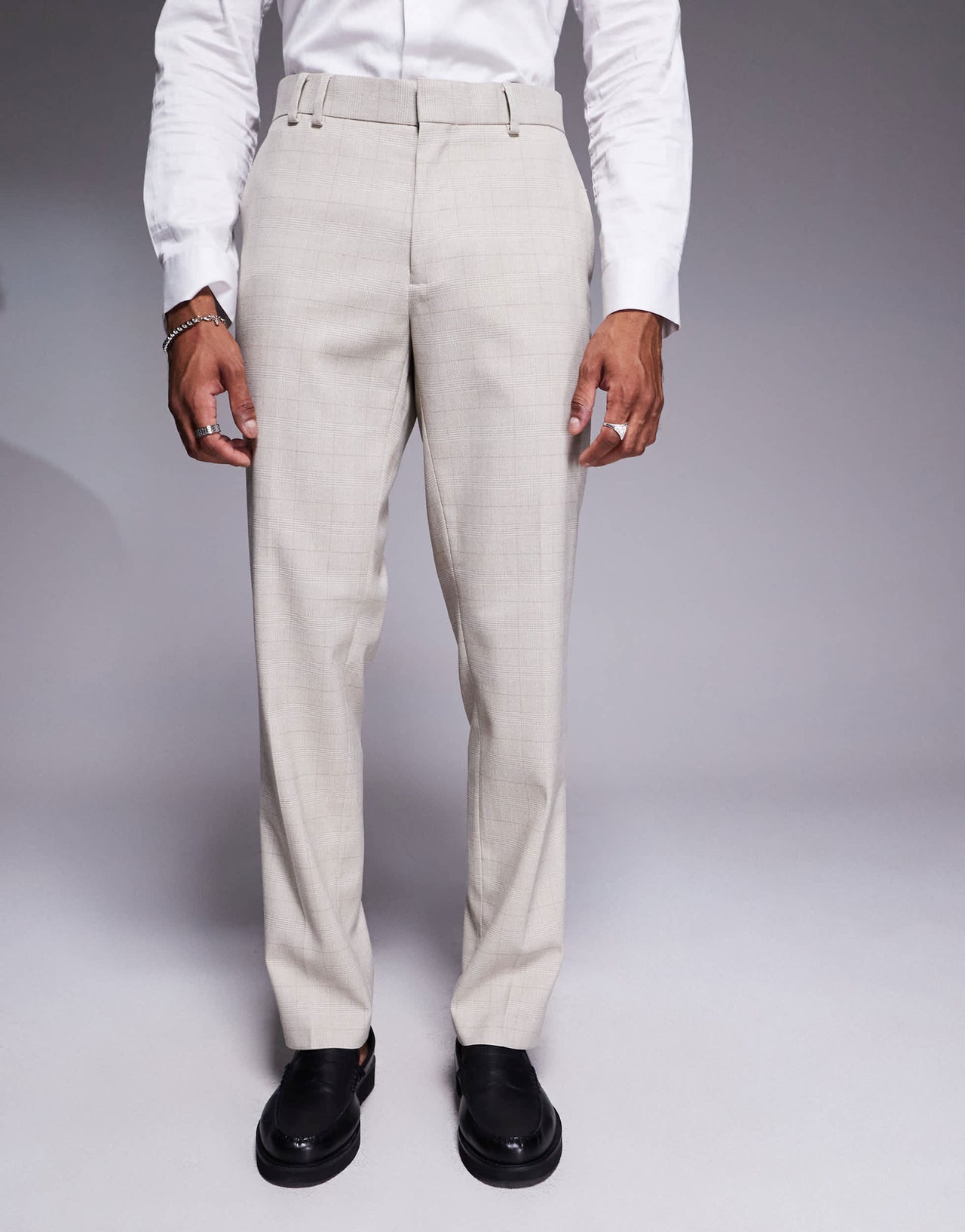 River Island slim fit suit trousers in beige check