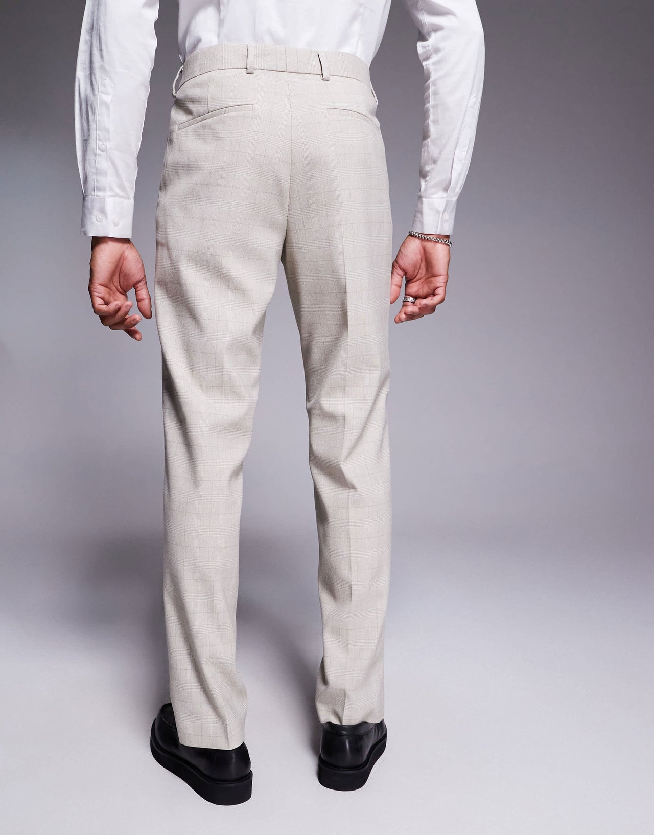 River Island slim fit suit trousers in beige check