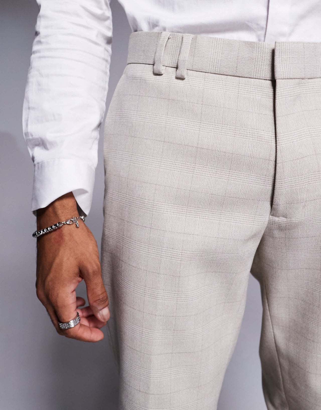River Island slim fit suit trousers in beige check