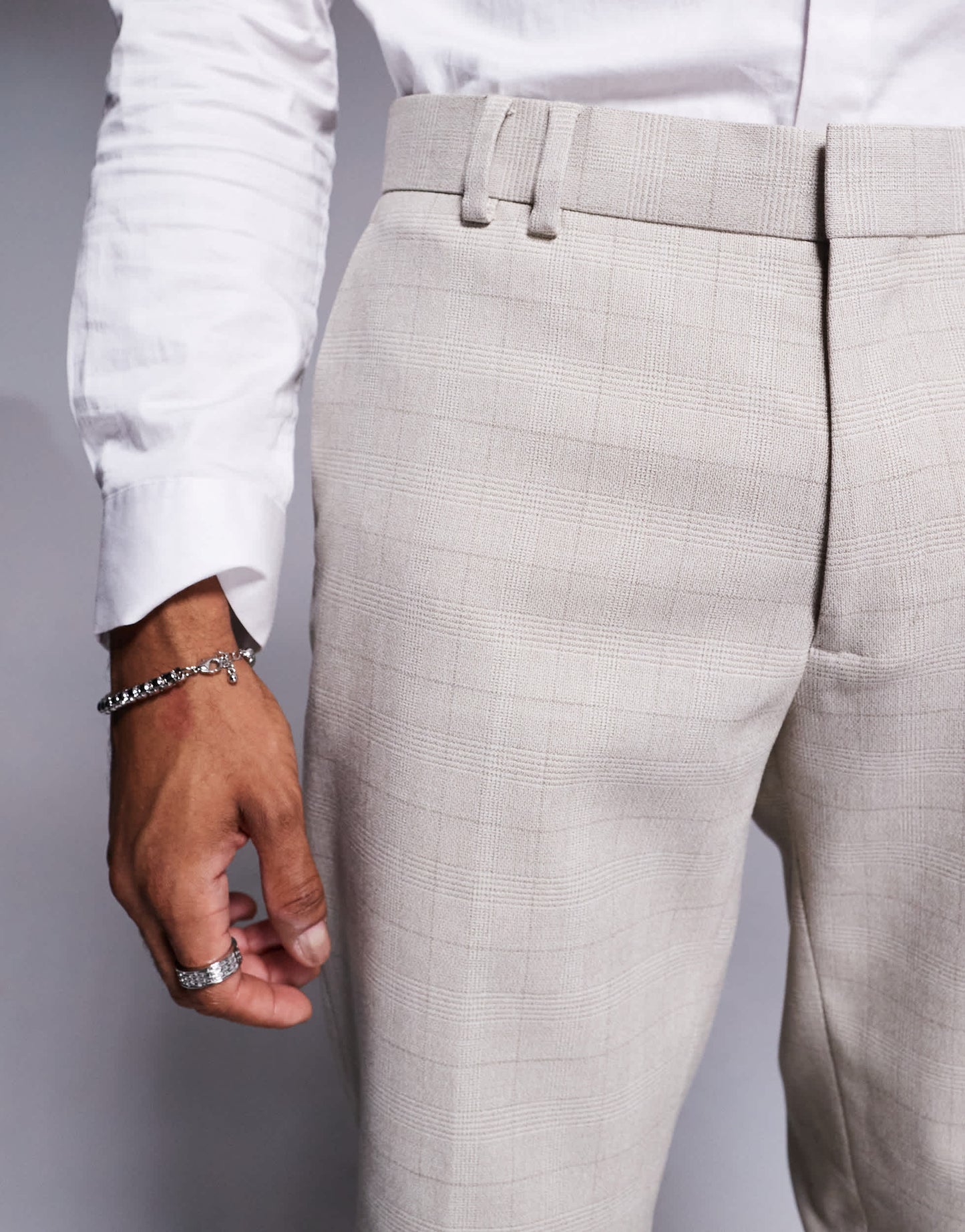 River Island slim fit suit trousers in beige check