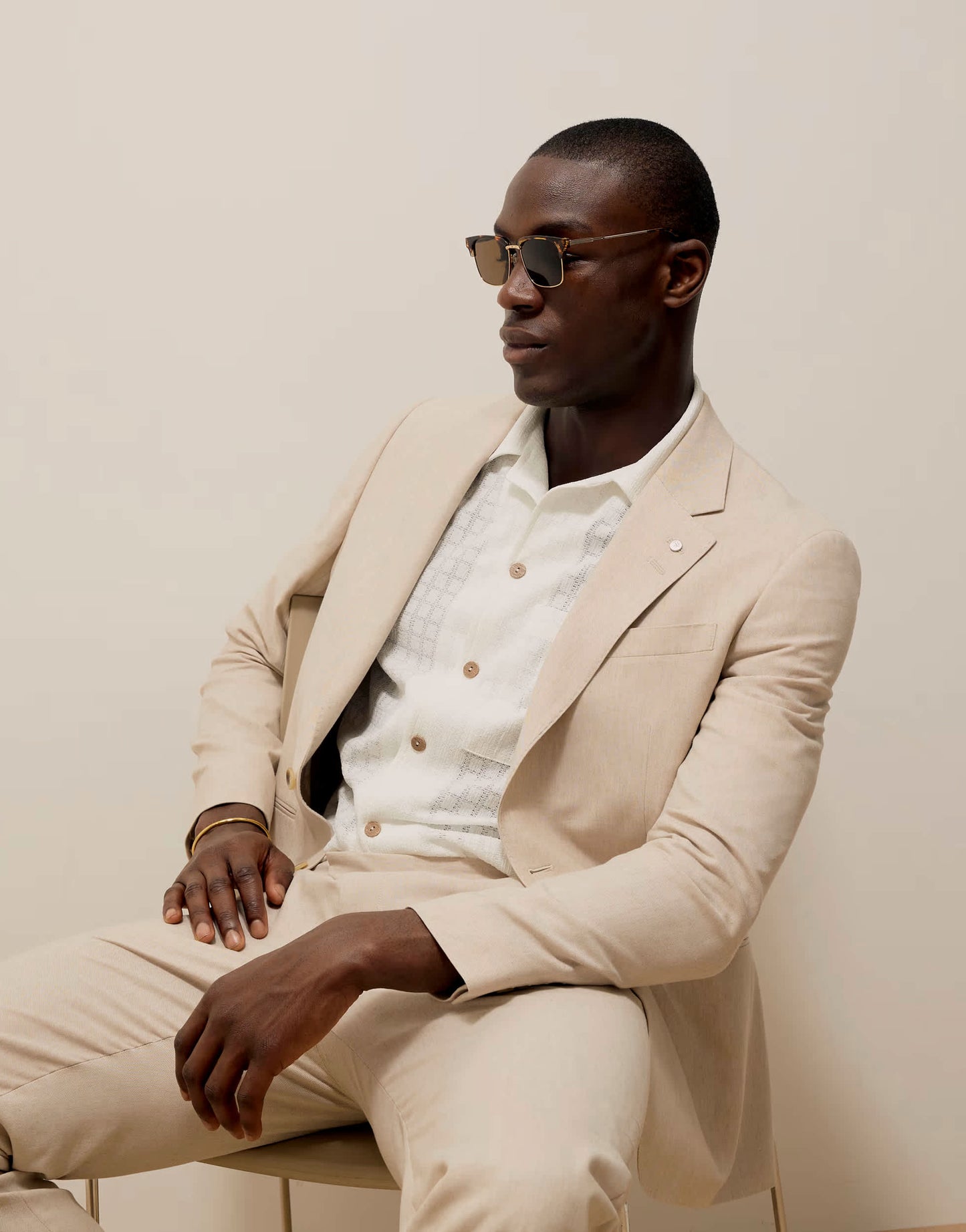 River Island slim linen suit jacket in cream