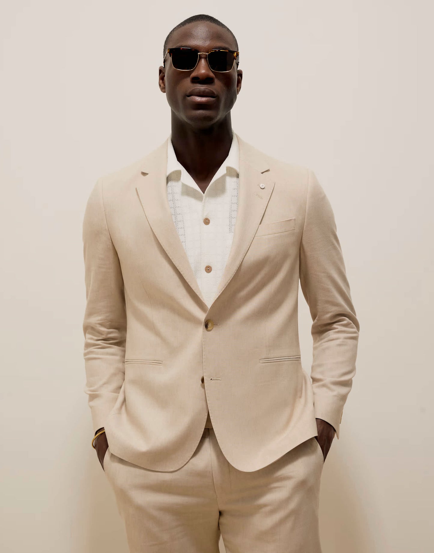 River Island slim linen suit jacket in cream