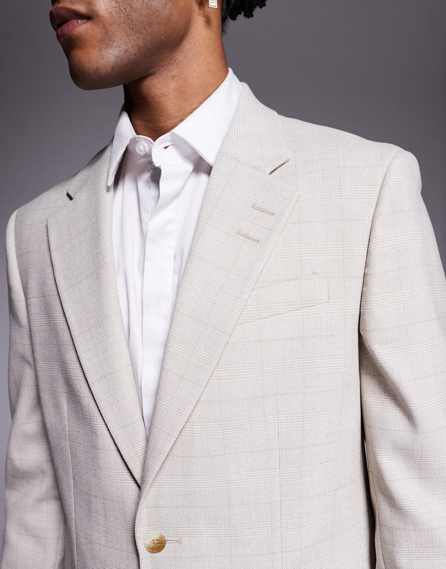 River Island slim fit suit jacket in beige check