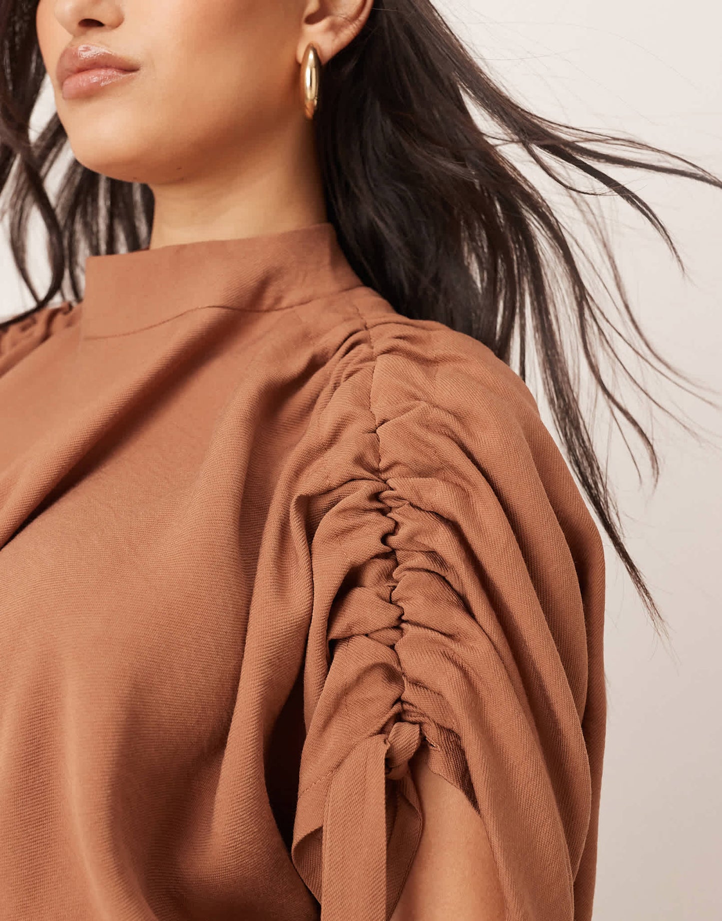 ARRANGE slouchy top with drawstring detail in mocha