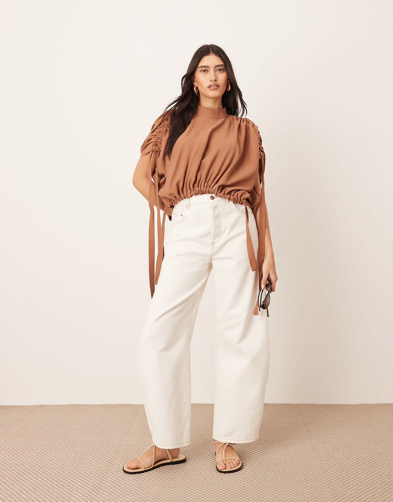 ARRANGE slouchy top with drawstring detail in mocha