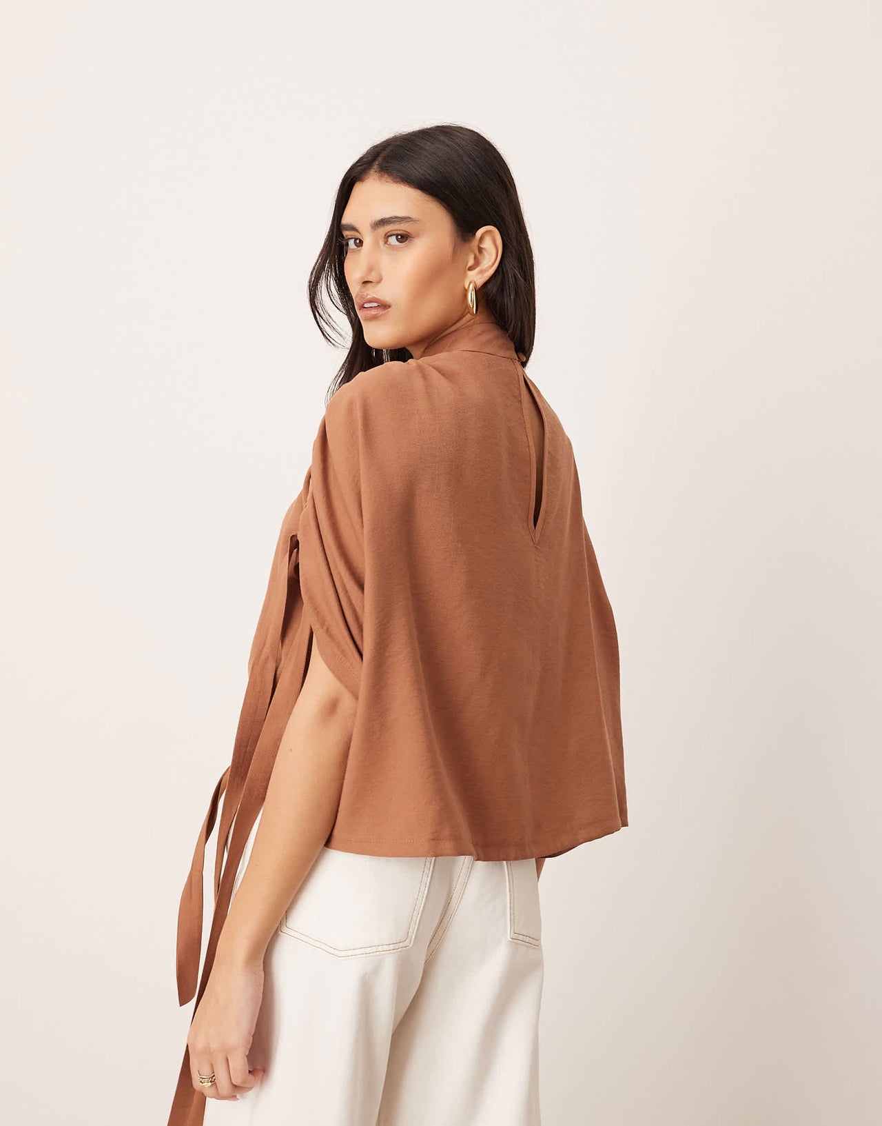ARRANGE slouchy top with drawstring detail in mocha
