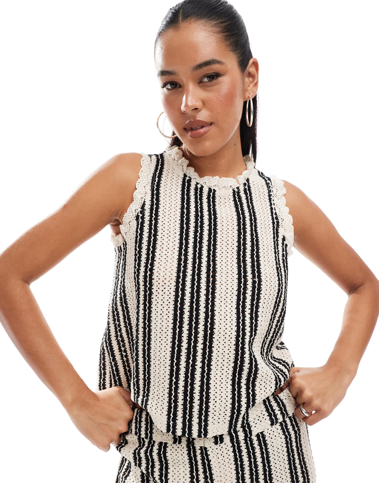 Object open knit sleeveless top co-ord in monochrome stripe