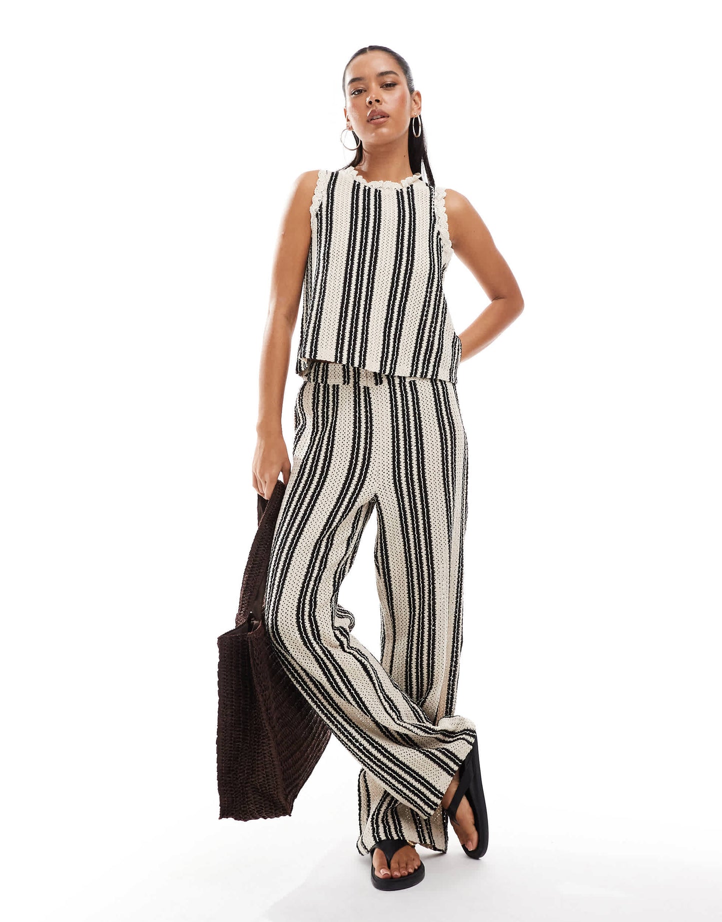 Object open knit sleeveless top co-ord in monochrome stripe