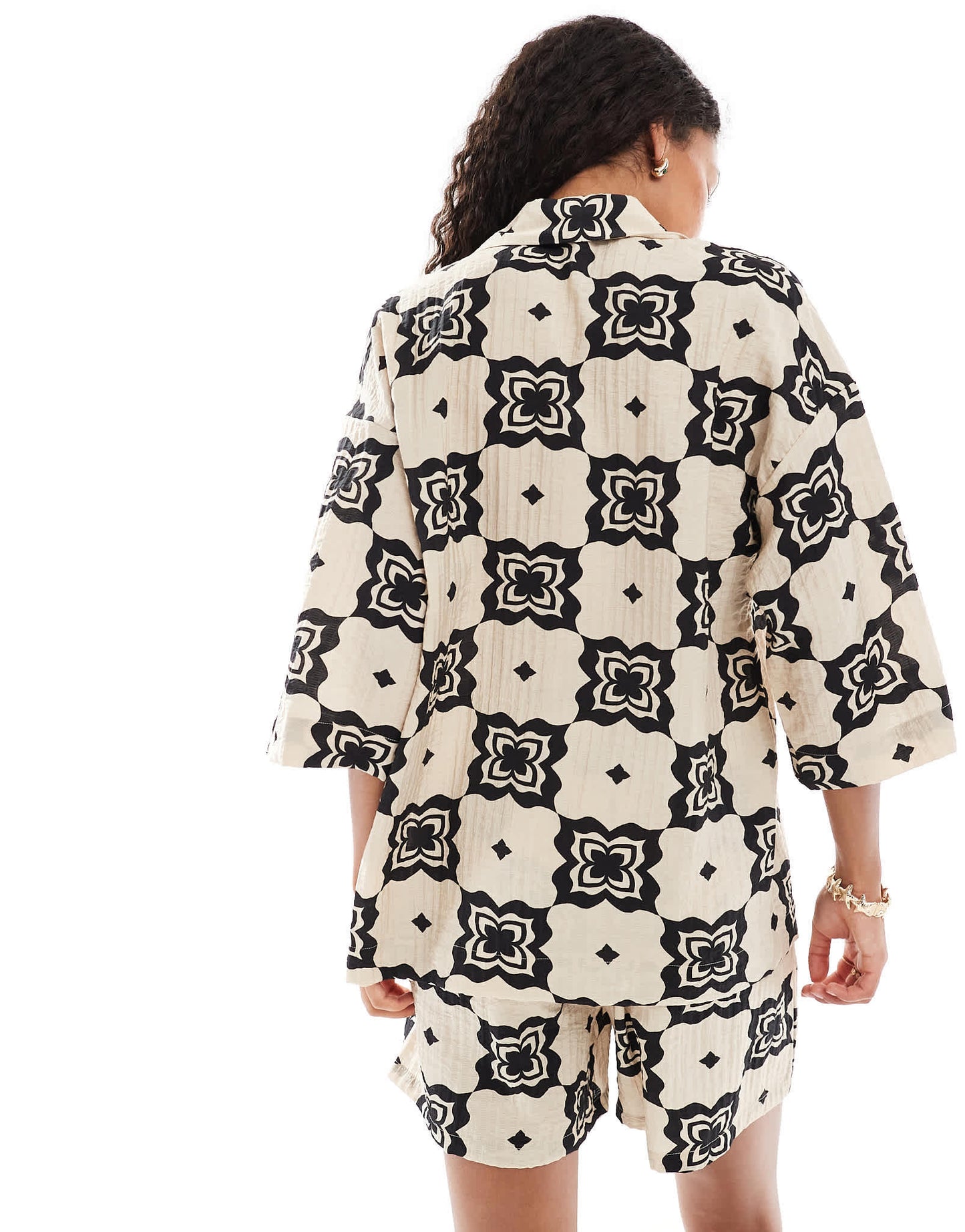 Object oversized shirt co-ord in mono tile print
