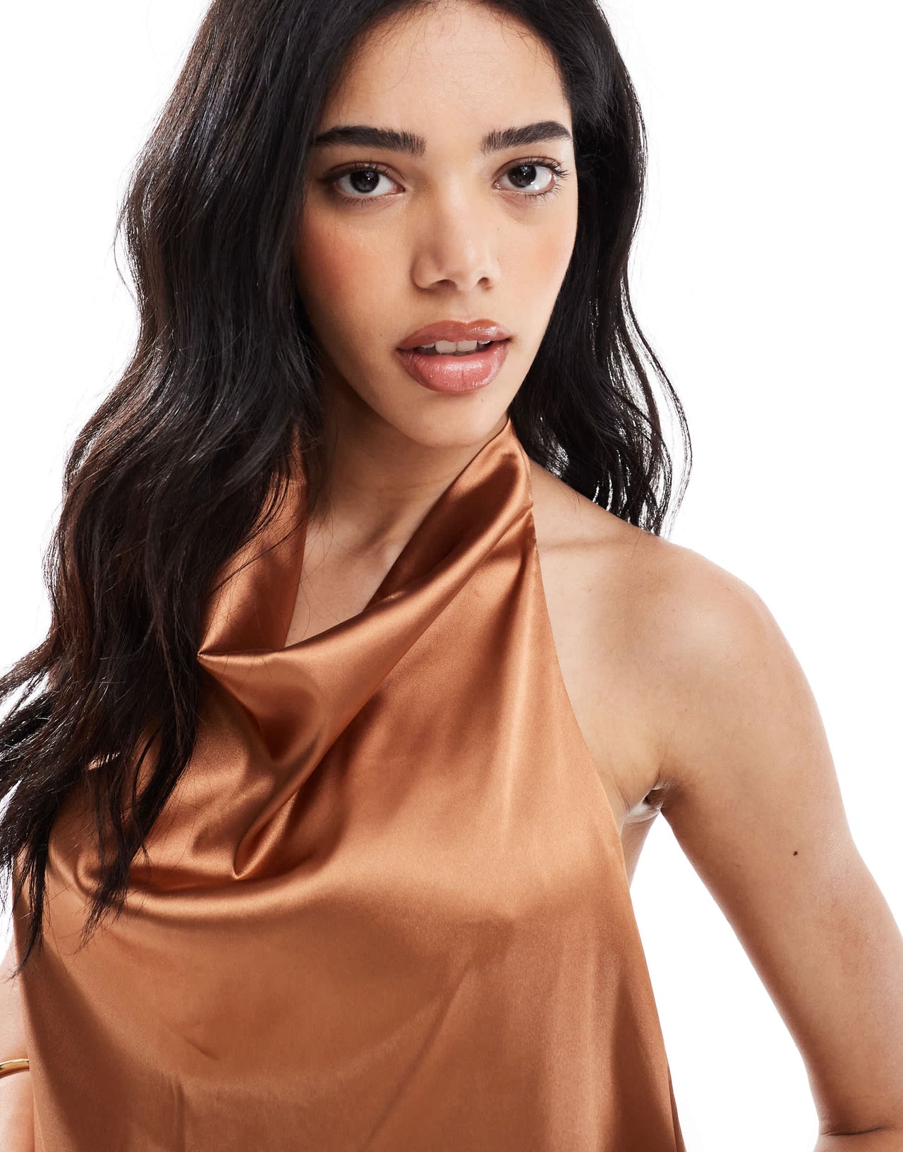 Object halter neck mini slip dress in spice brown