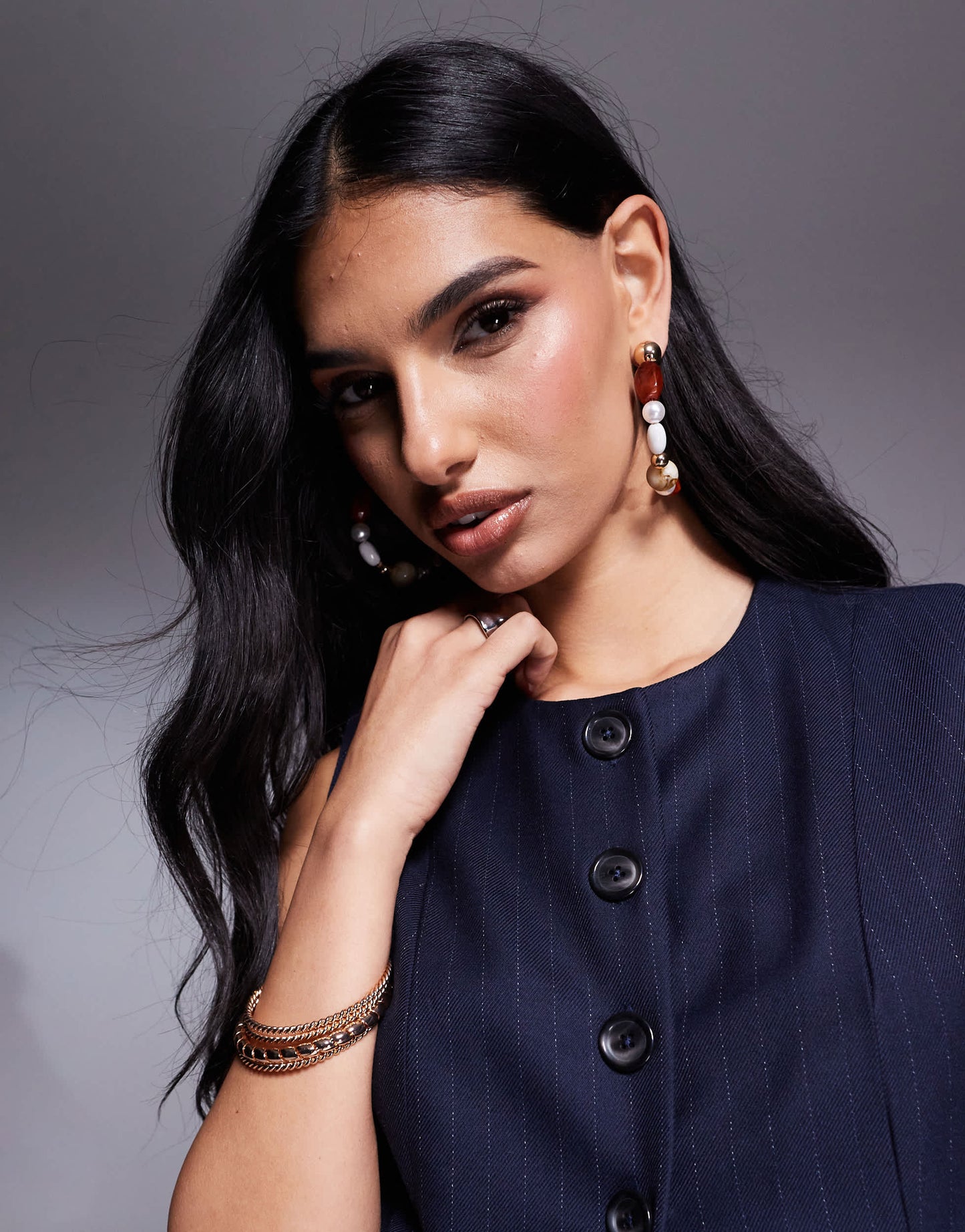 River Island high neck waistcoat co-ord in navy pinstripe