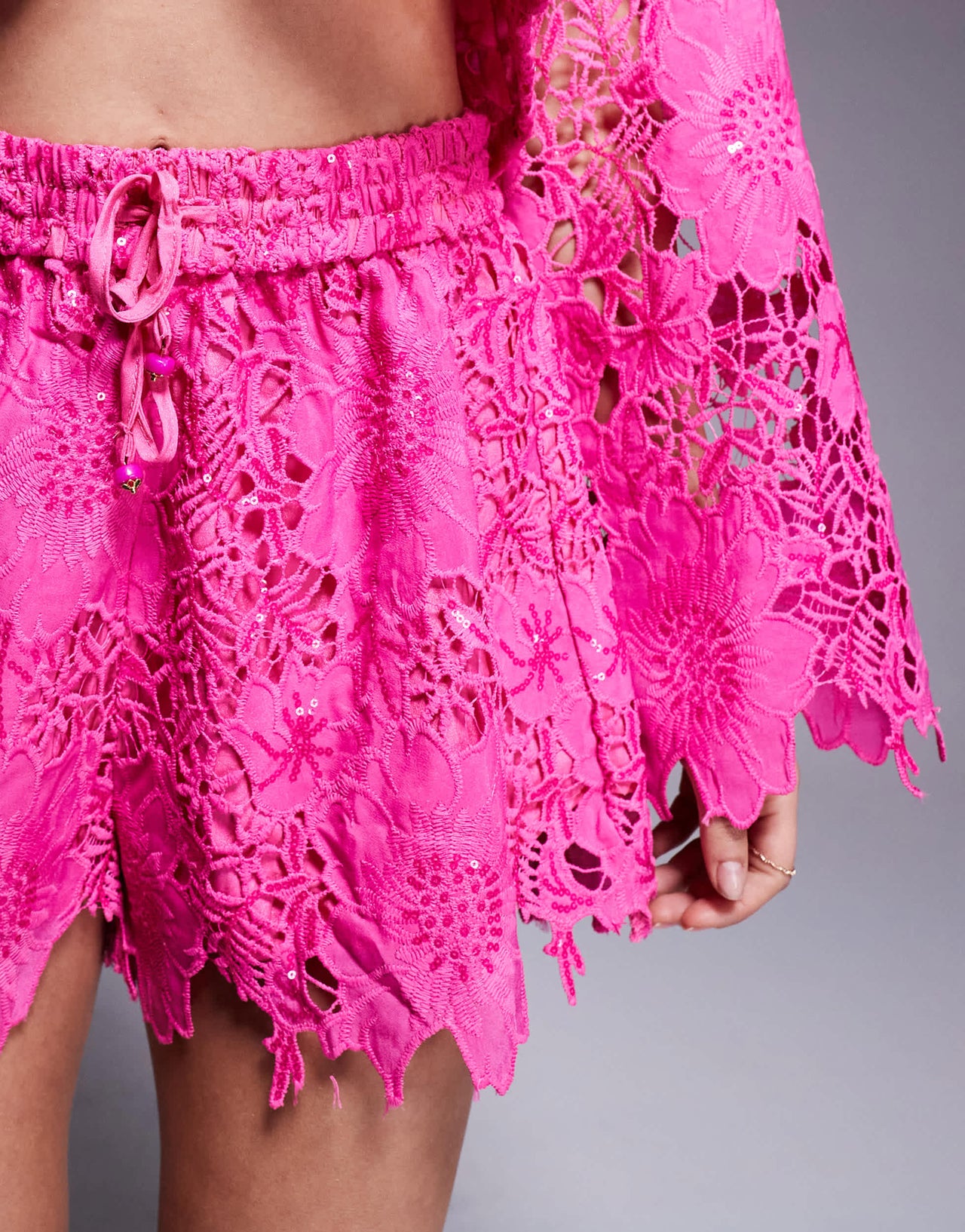 River Island cutwork sequin short co-ord in pink