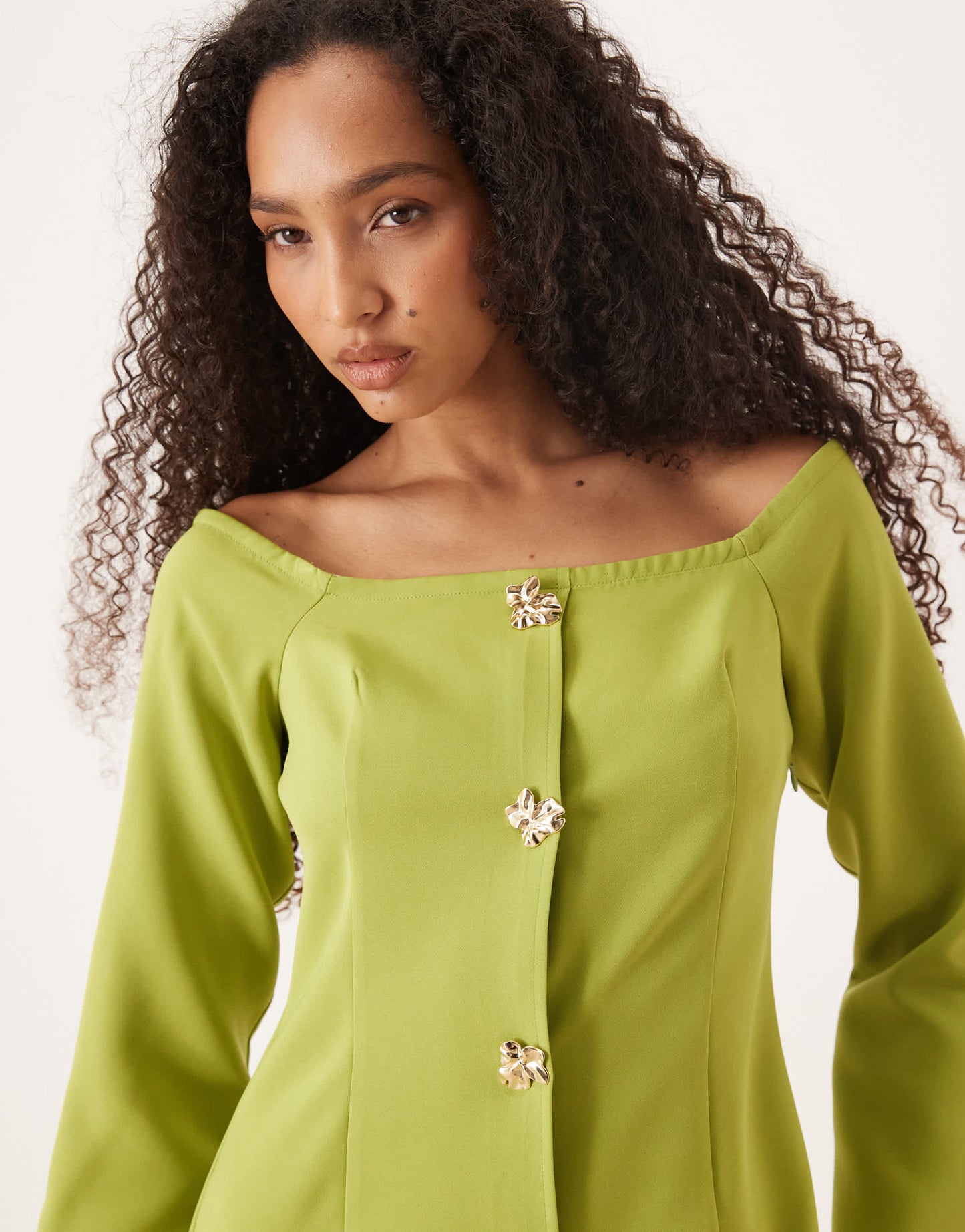 ASOS DESIGN bardot button through mini dress in green
