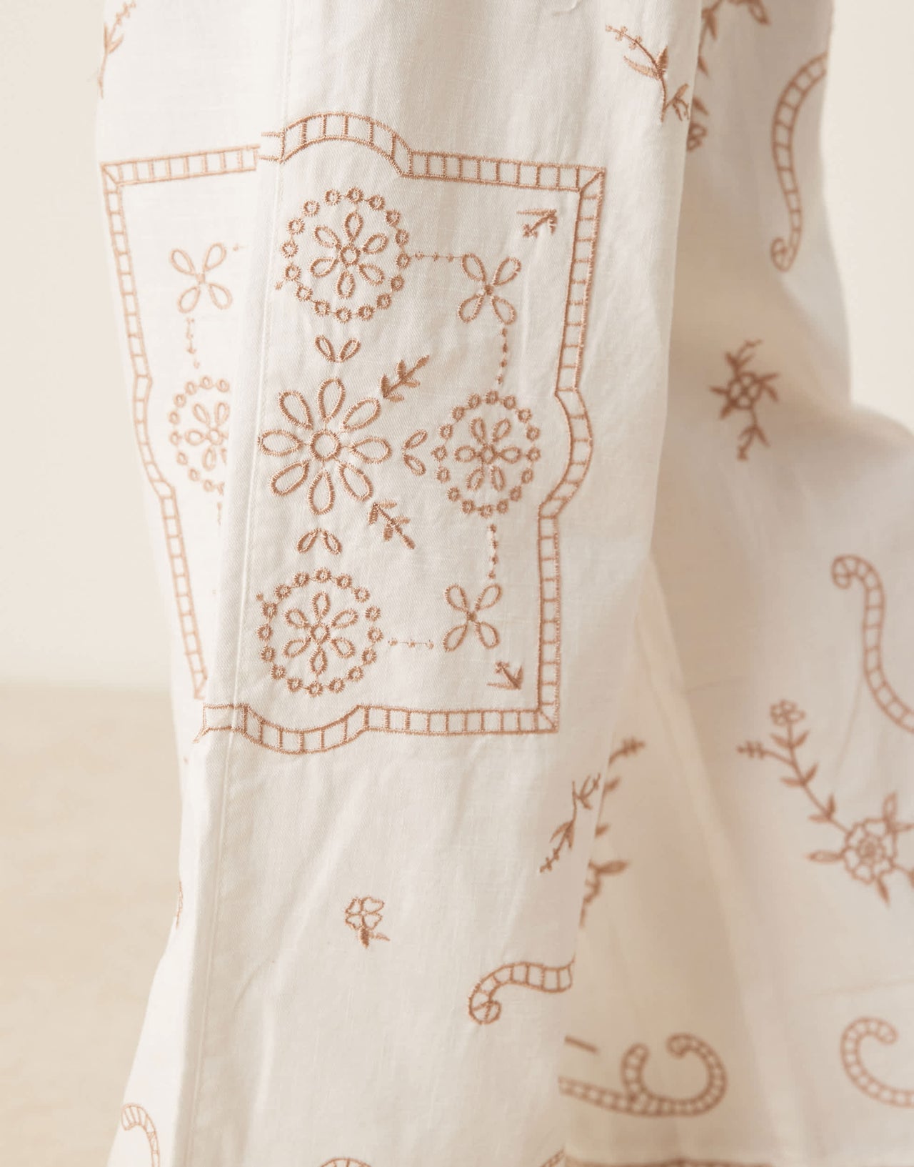 ASOS DESIGN linen look pull on trousers co-ord with embroidery in white