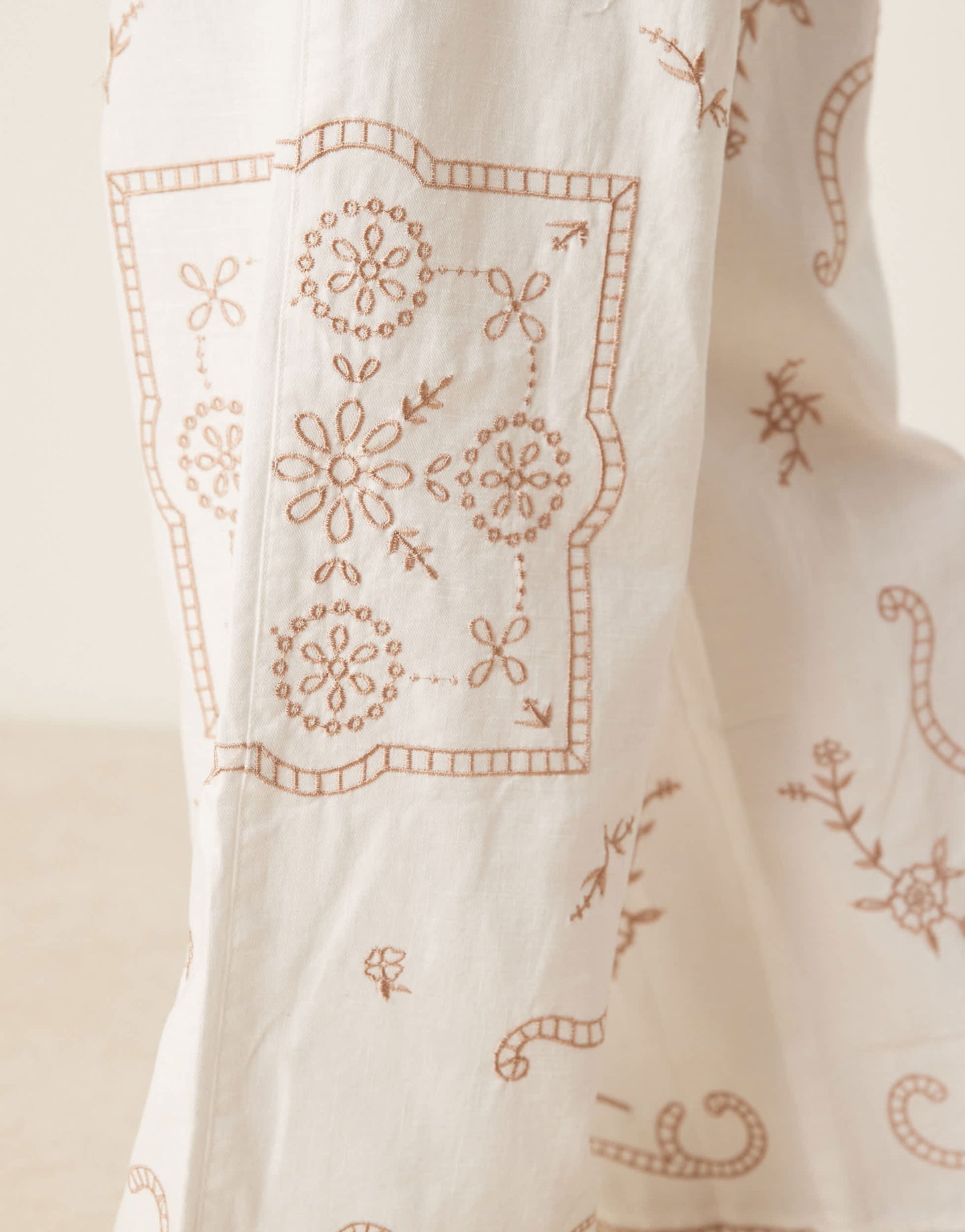 ASOS DESIGN linen look pull on trousers co-ord with embroidery in white