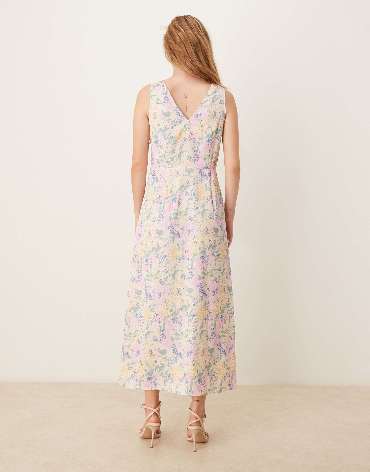 YAS satin v neck maxi dress in meadow floral print