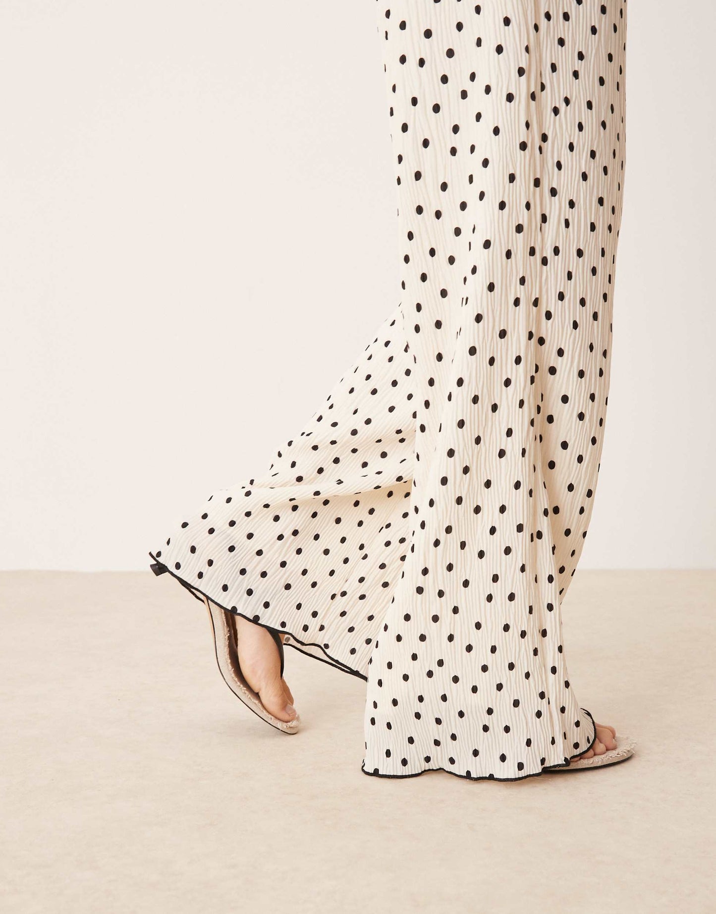YAS wide leg trouser co-ord in cream and black polka dot