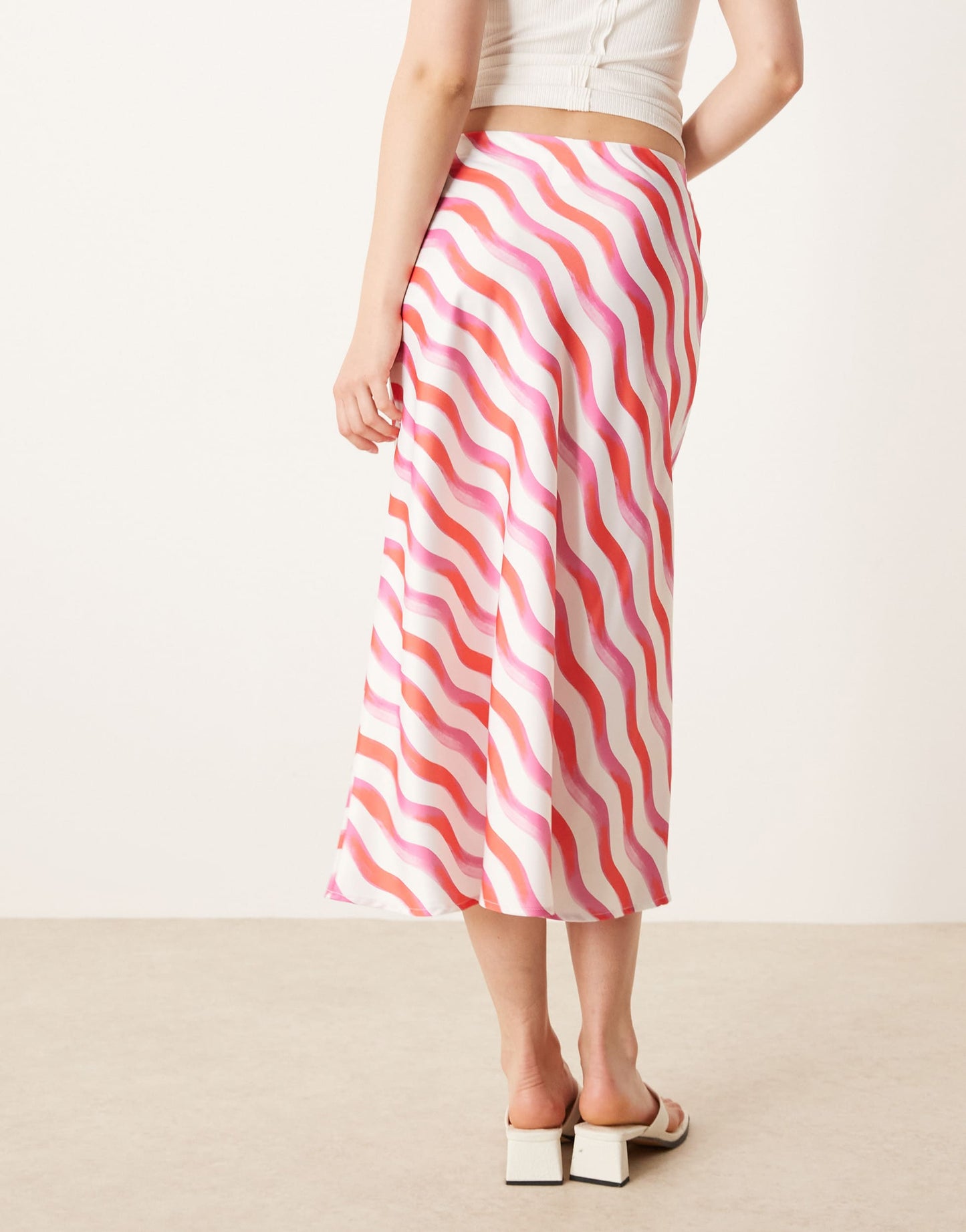 YAS diagonal stripe midi skirt in pink and white