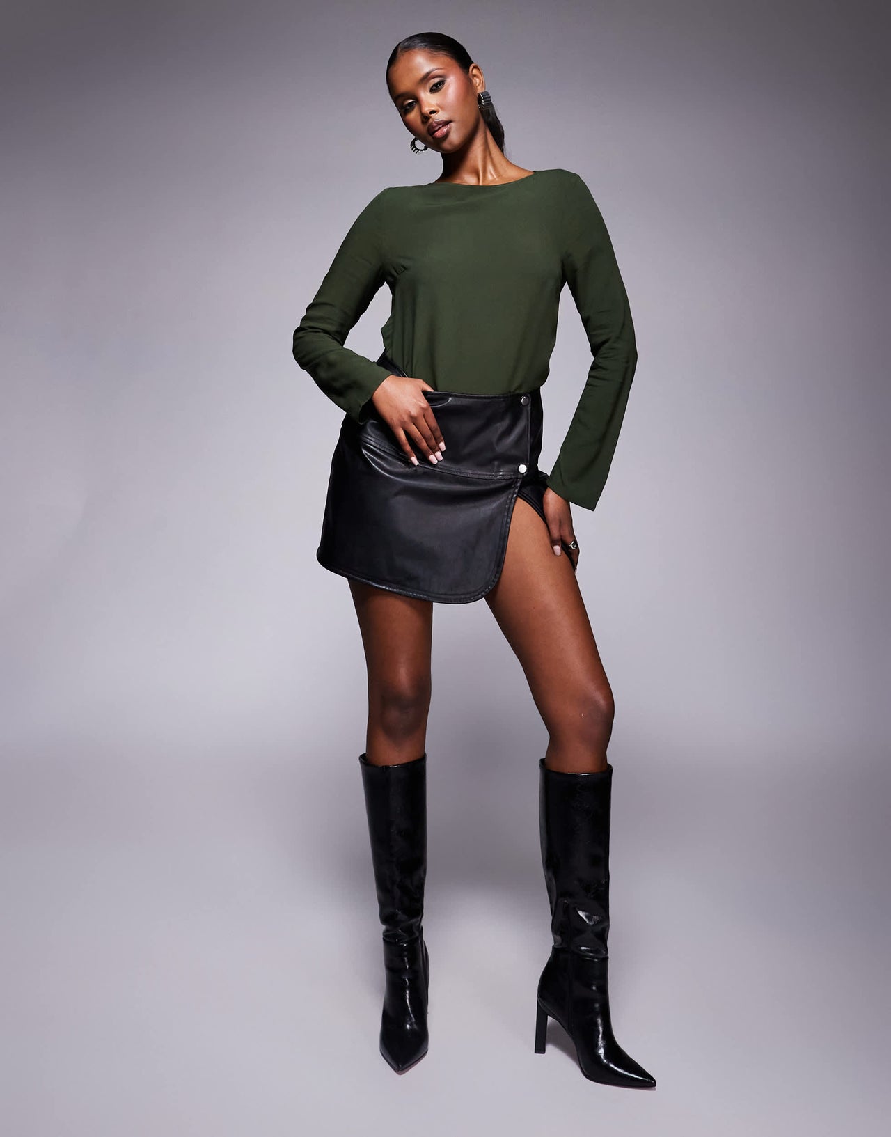 ASOS DESIGN top with cowl back detail in khaki