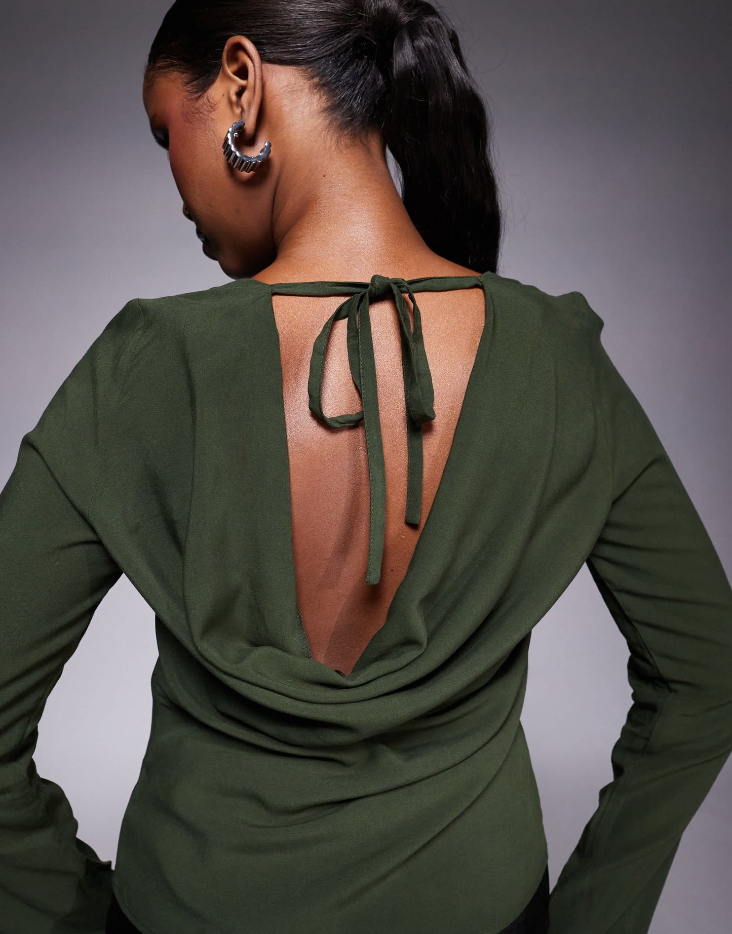 ASOS DESIGN top with cowl back detail in khaki