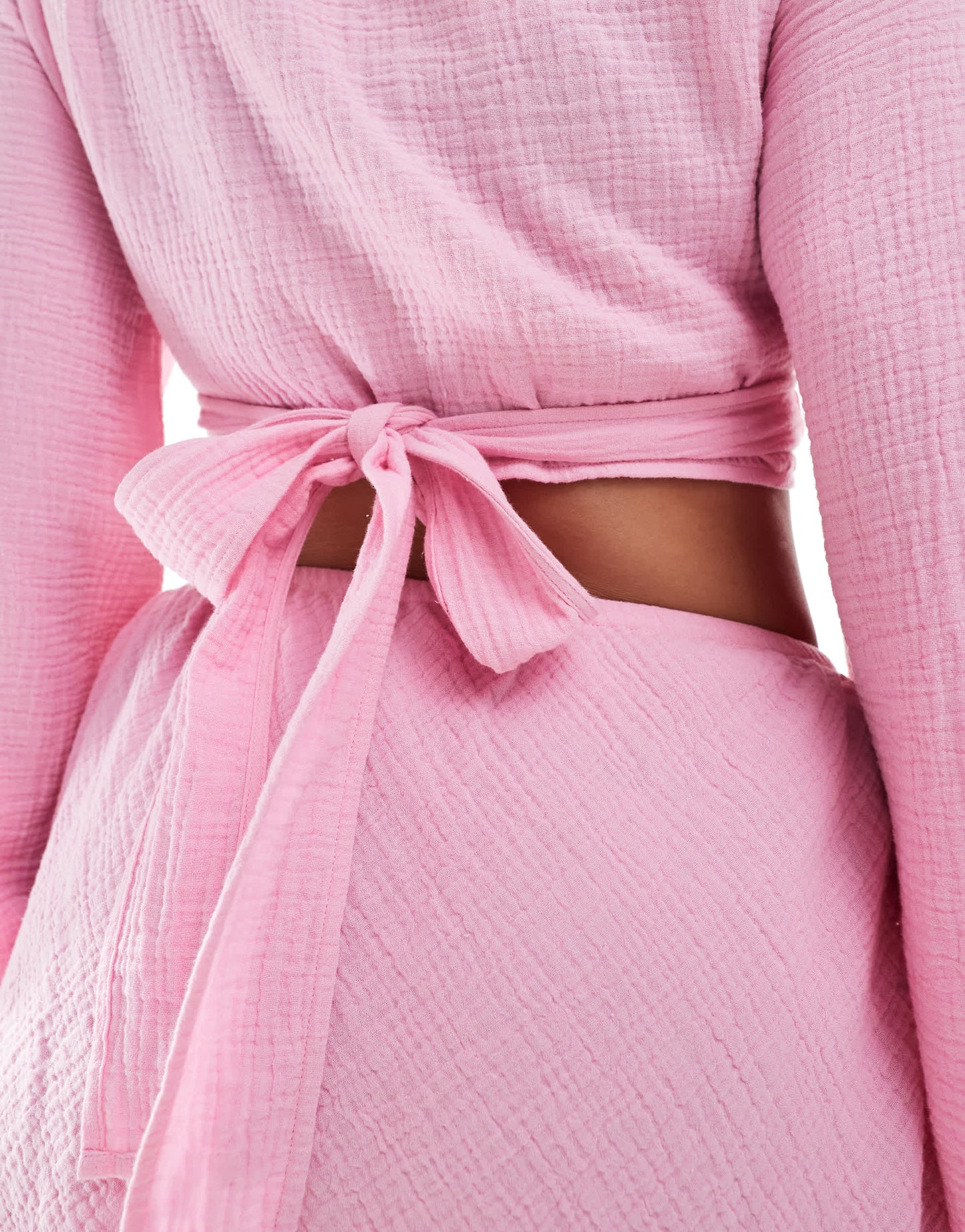 ASOS DESIGN Curve Callie cheesecloth frayed wrap front beach shirt in pink