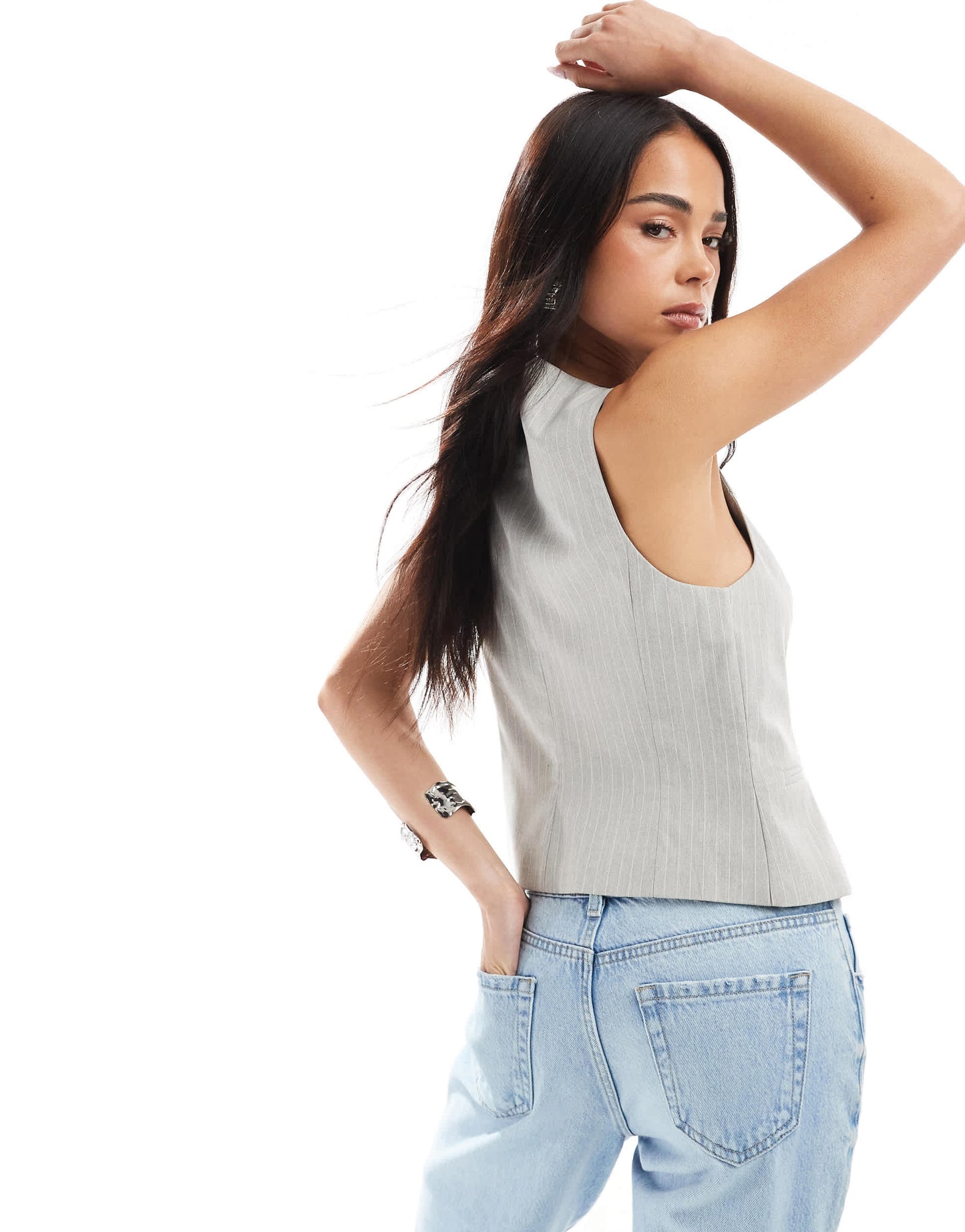 Bershka round neck waistcoat in grey stripe