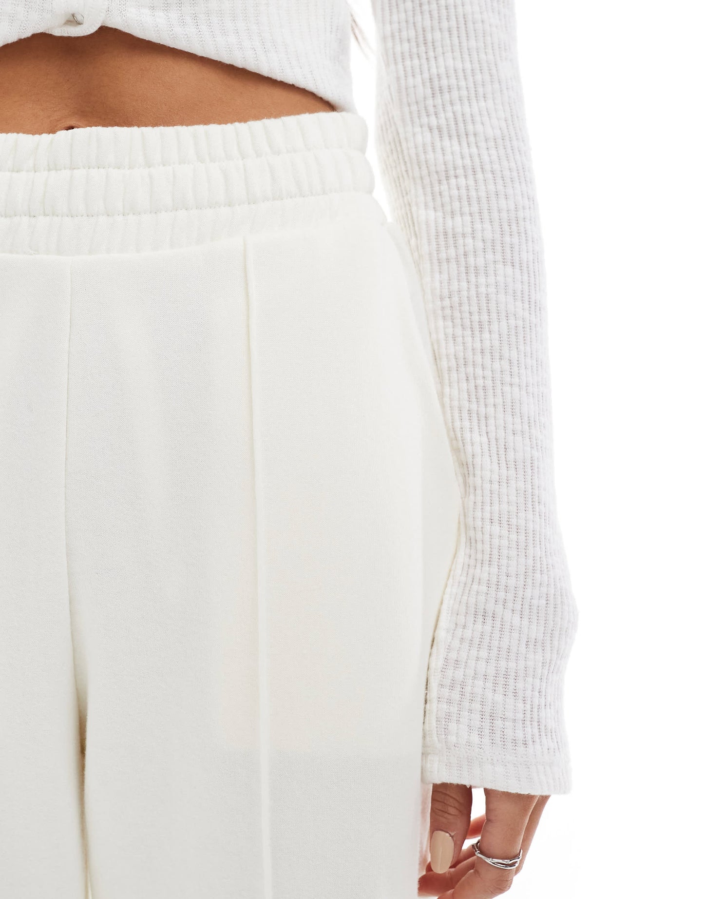 Bershka wide leg joggers in ecru
