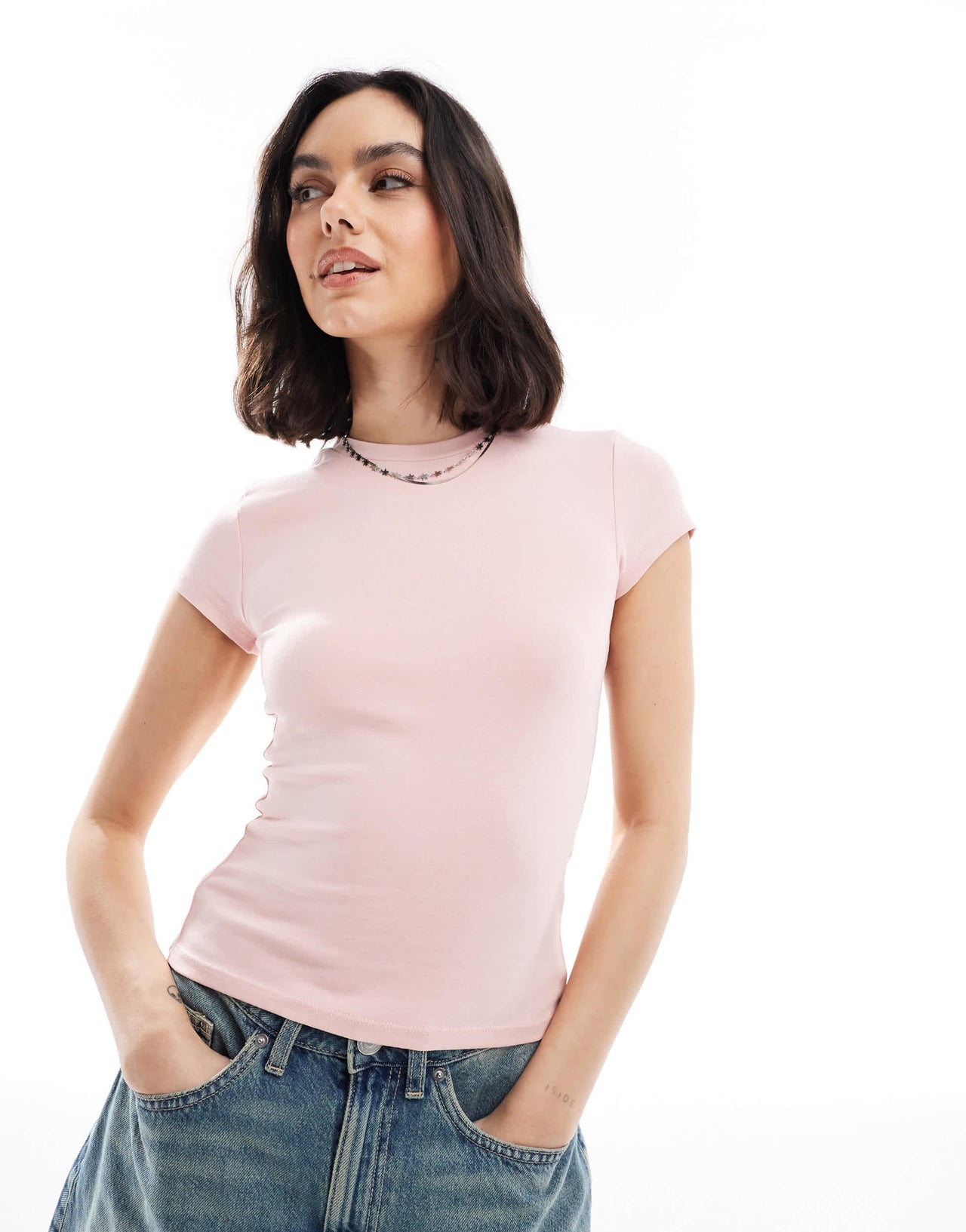Bershka short sleeve baby tee in baby pink