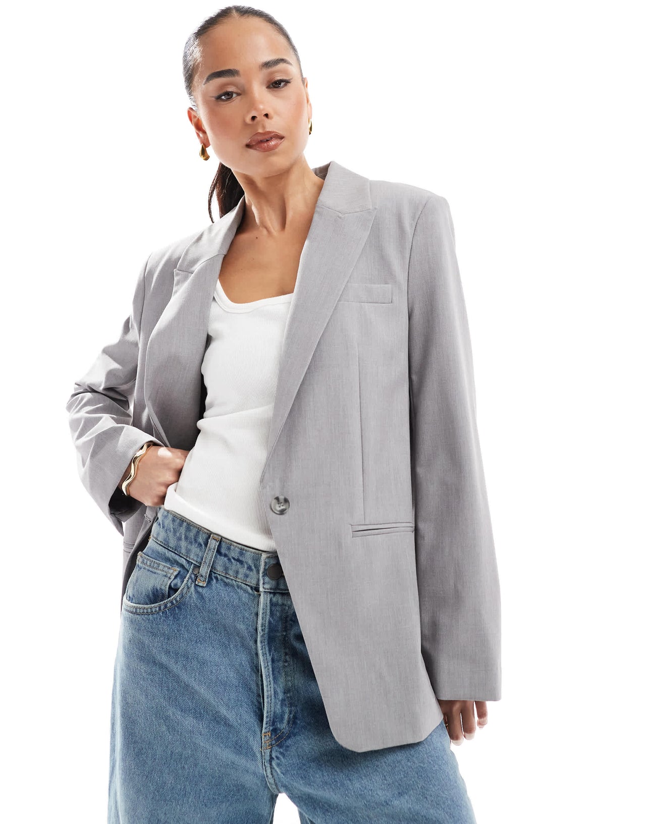 Bershka mansy oversized blazer in light grey