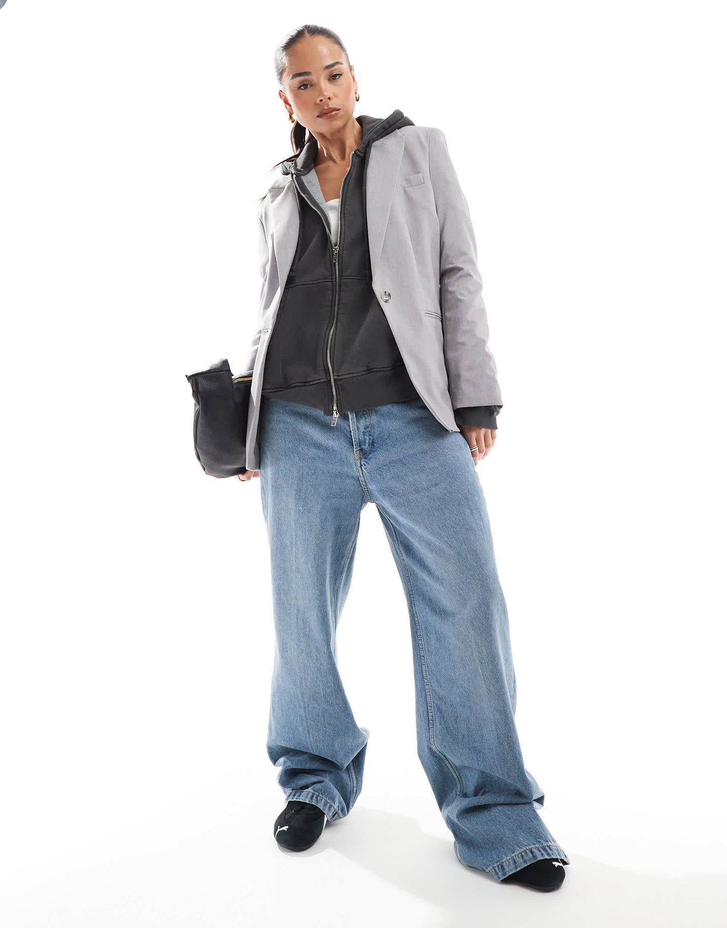 Bershka mansy oversized blazer in light grey
