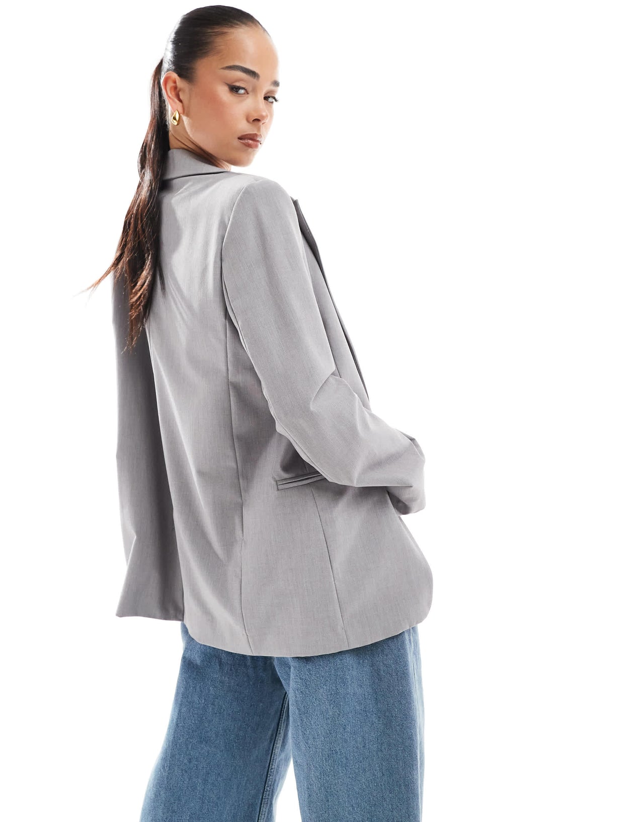 Bershka mansy oversized blazer in light grey