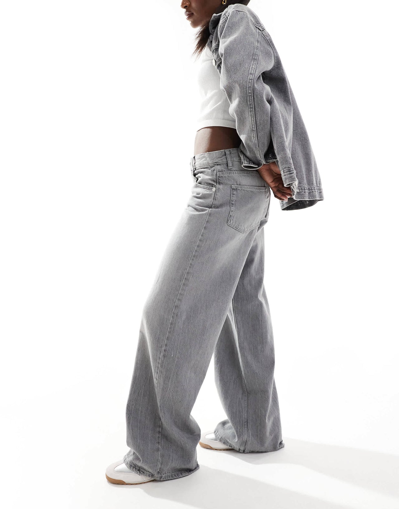 Bershka baggy wide leg jeans in washed grey