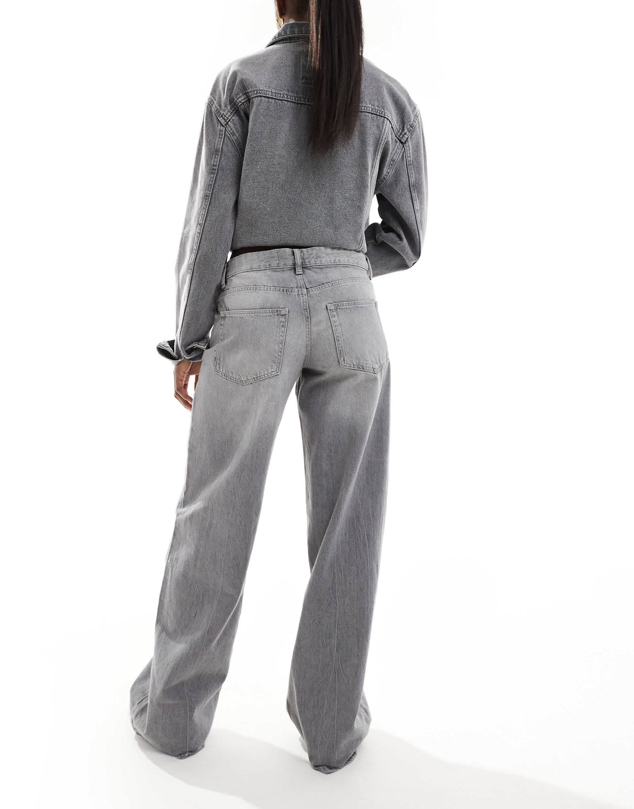 Bershka baggy wide leg jeans in washed grey
