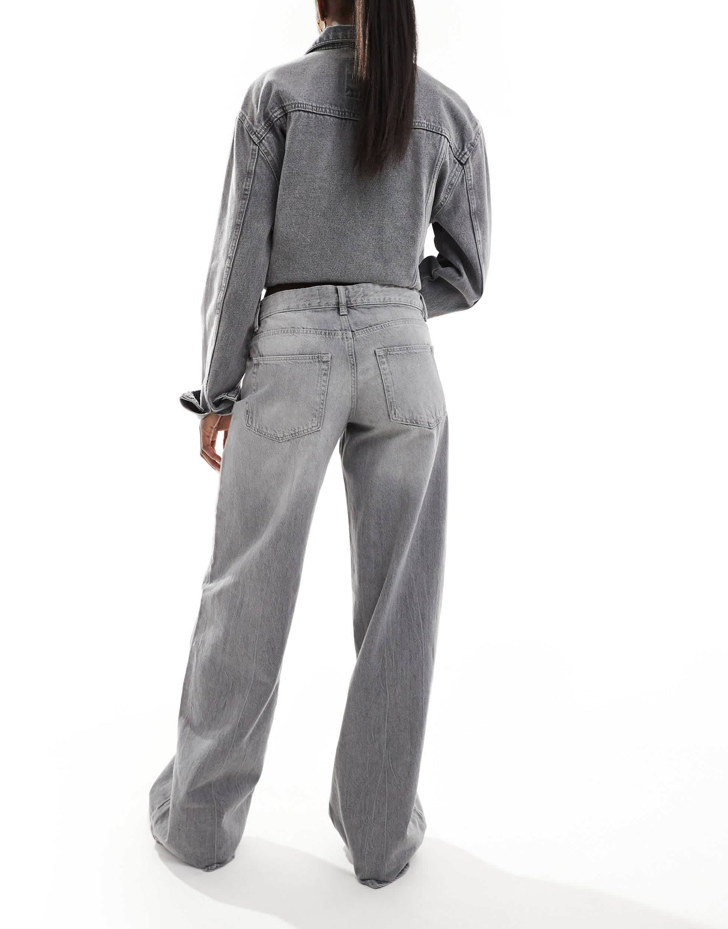 Bershka baggy wide leg jeans in washed grey