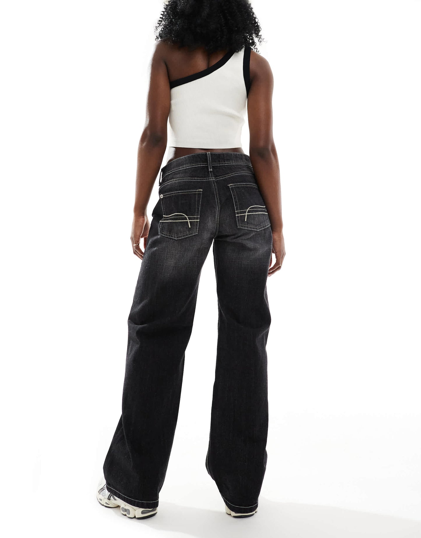 Bershka straight baggy jeans in acid wash black