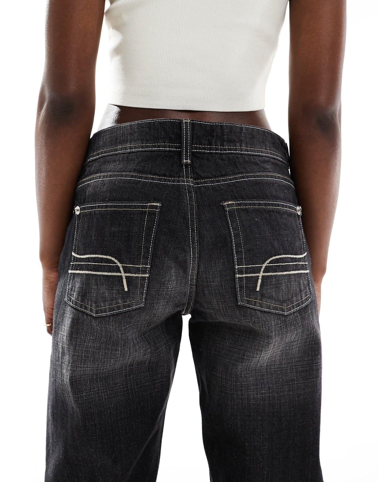 Bershka straight baggy jeans in acid wash black