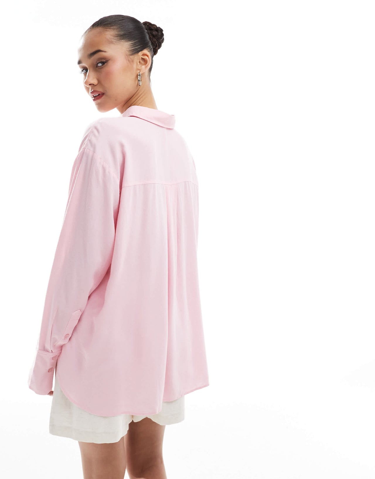Bershka oversized linen shirt in pink