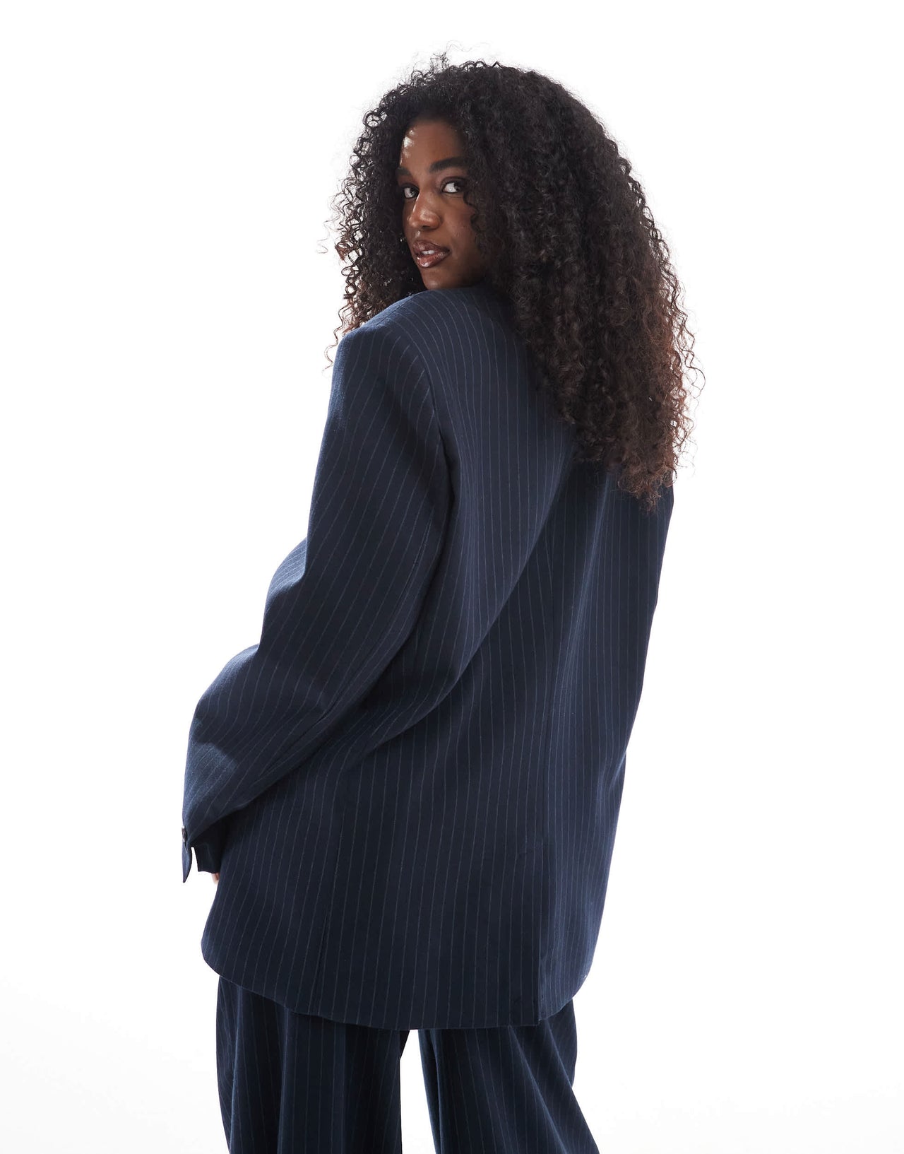 Bershka ultra oversized blazer co-ord in navy stripe