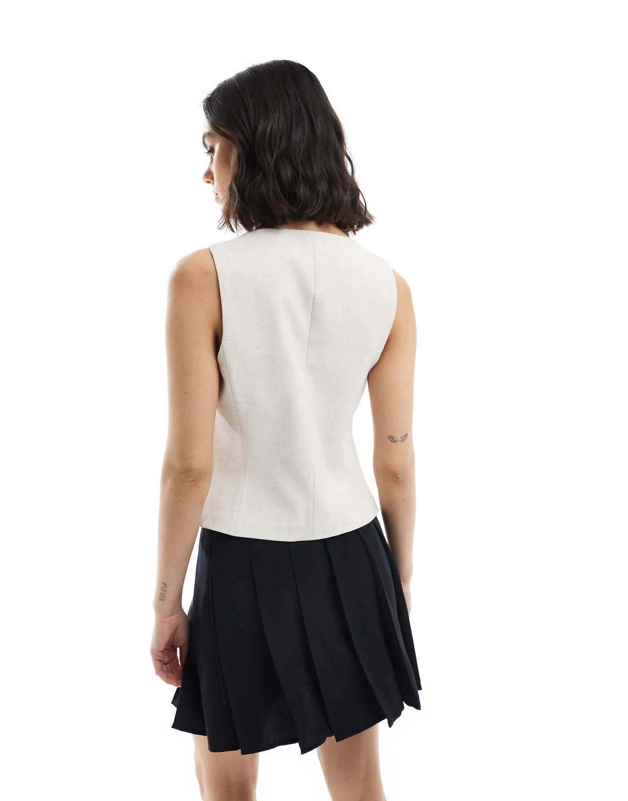 Bershka round neck waistcoat in ecru
