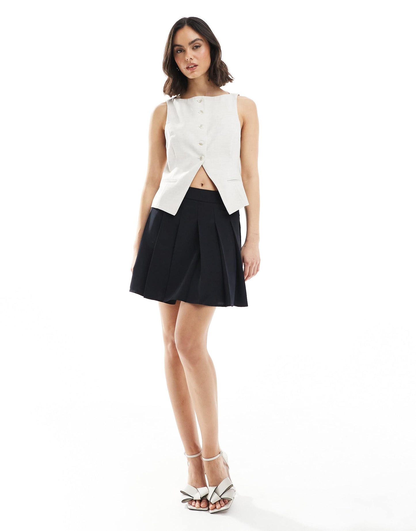 Bershka round neck waistcoat in ecru