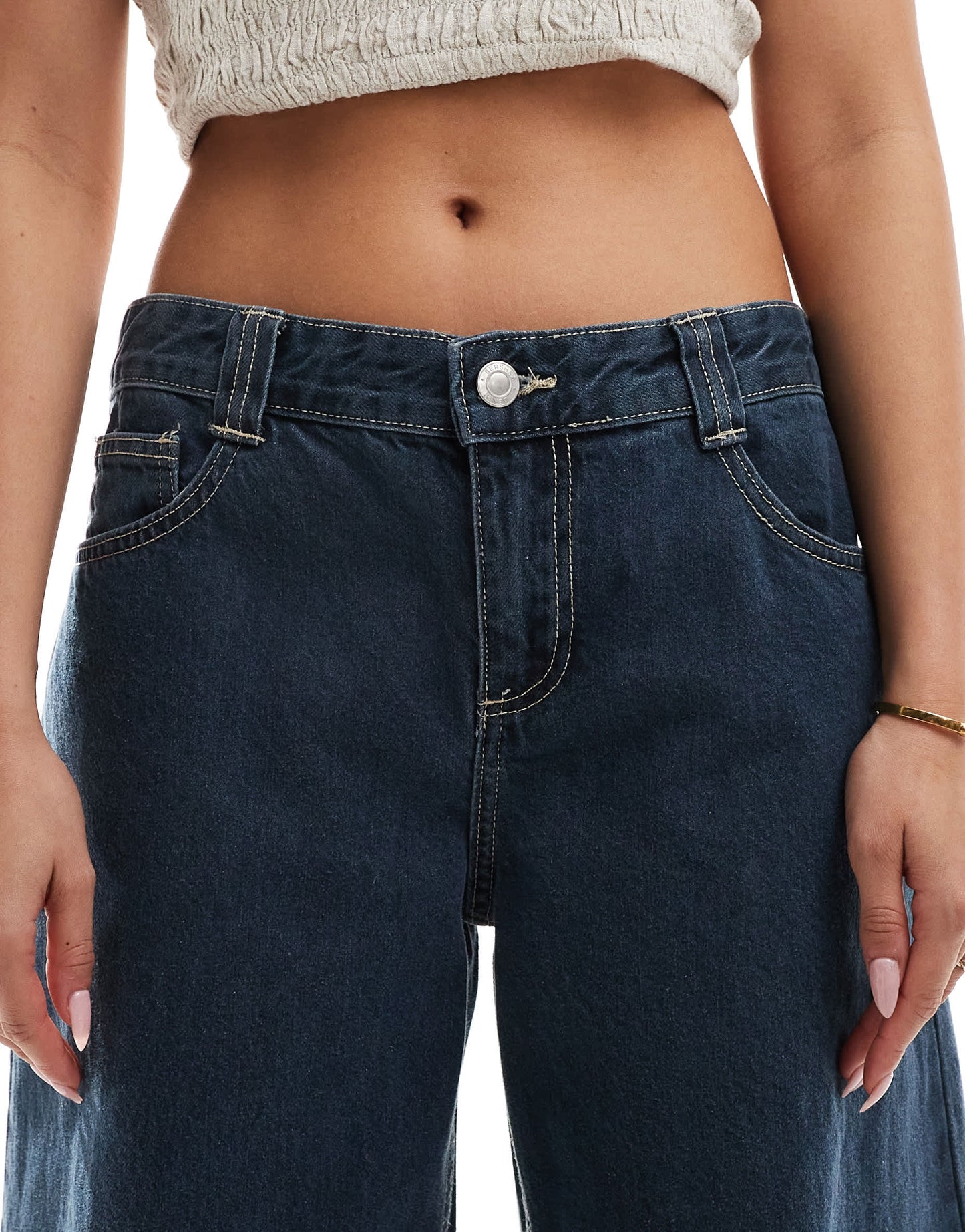 Bershka baggy balloon leg jeans in dark blue