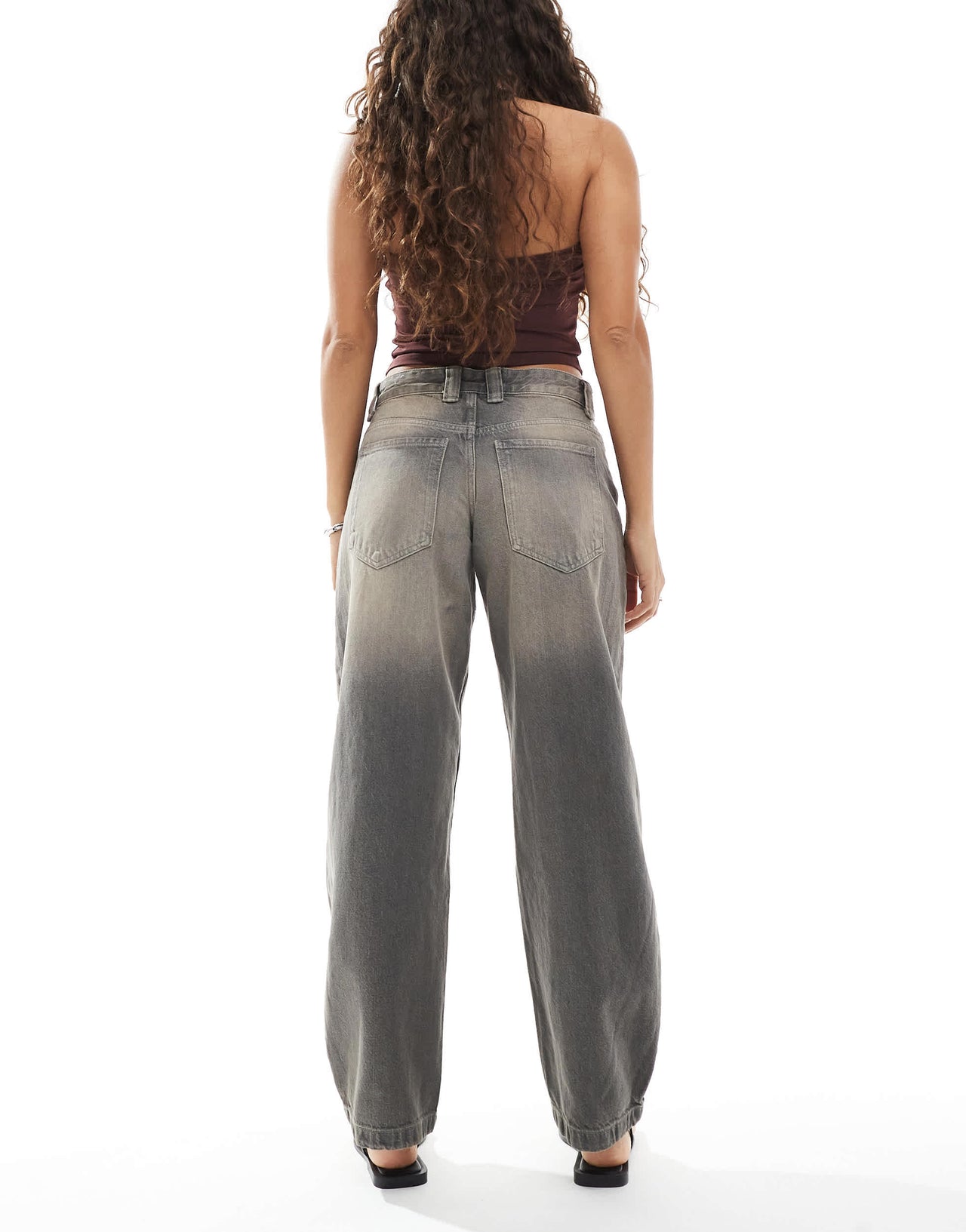 Bershka Petite slouchy baggy jeans in washed grey
