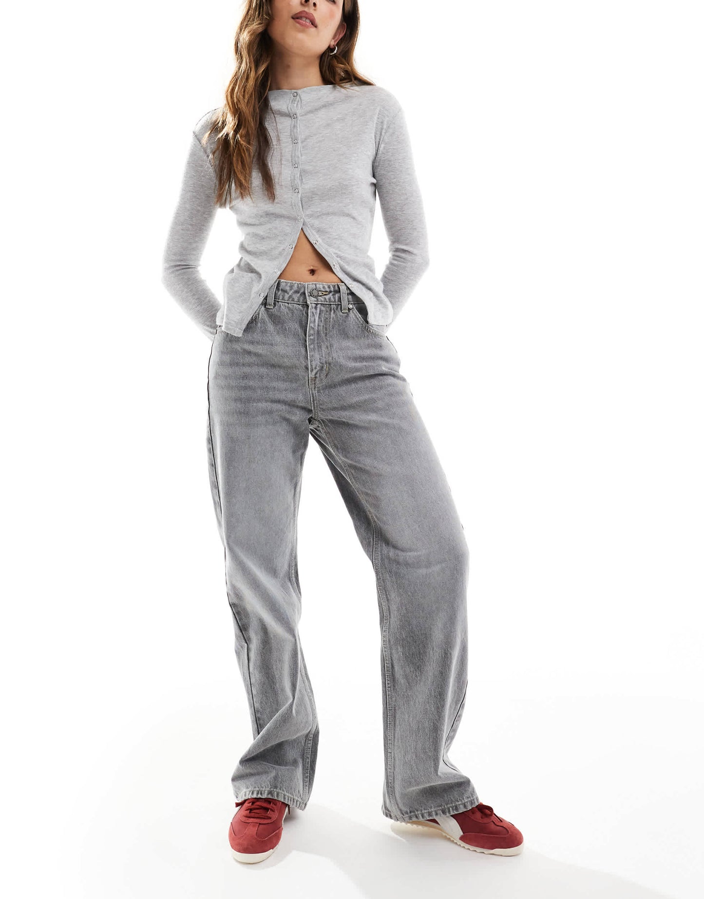 Bershka straight wide leg jeans in dark grey