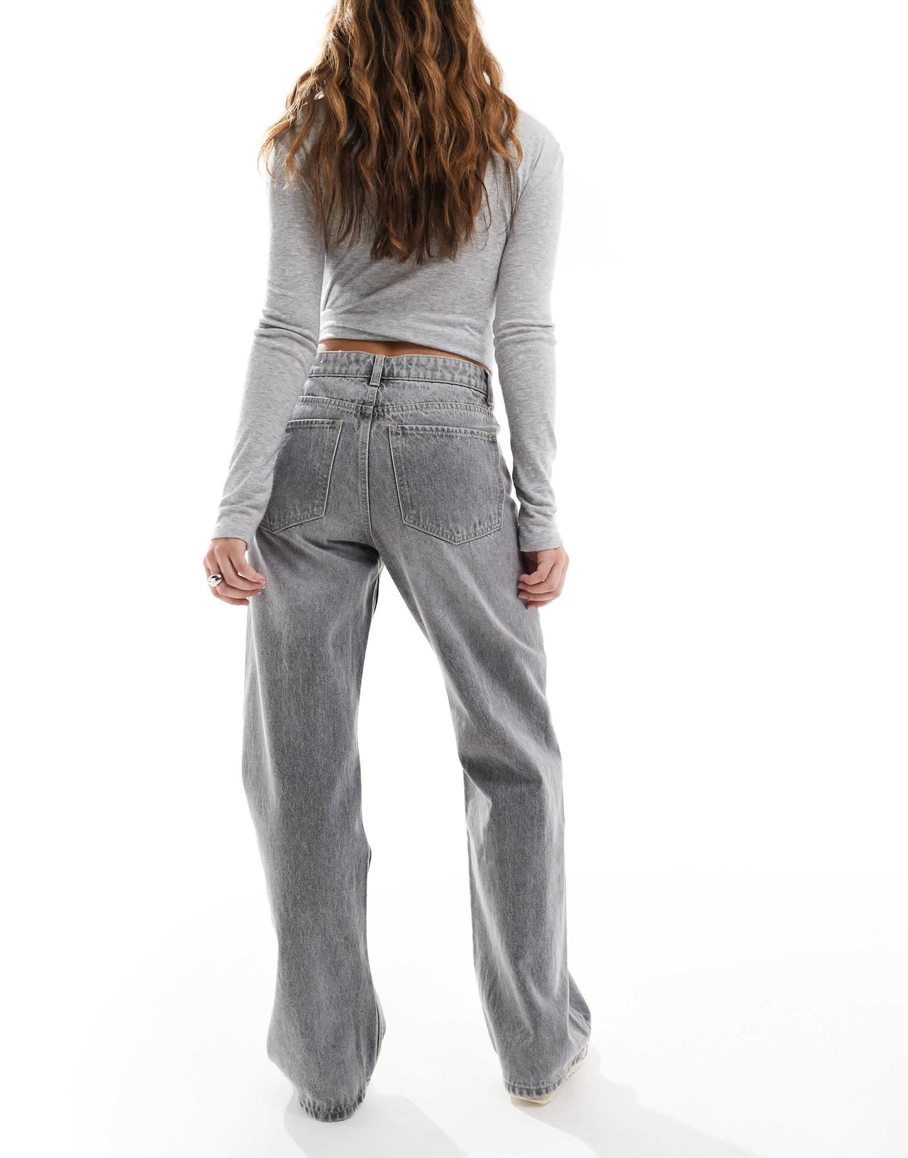 Bershka straight wide leg jeans in dark grey
